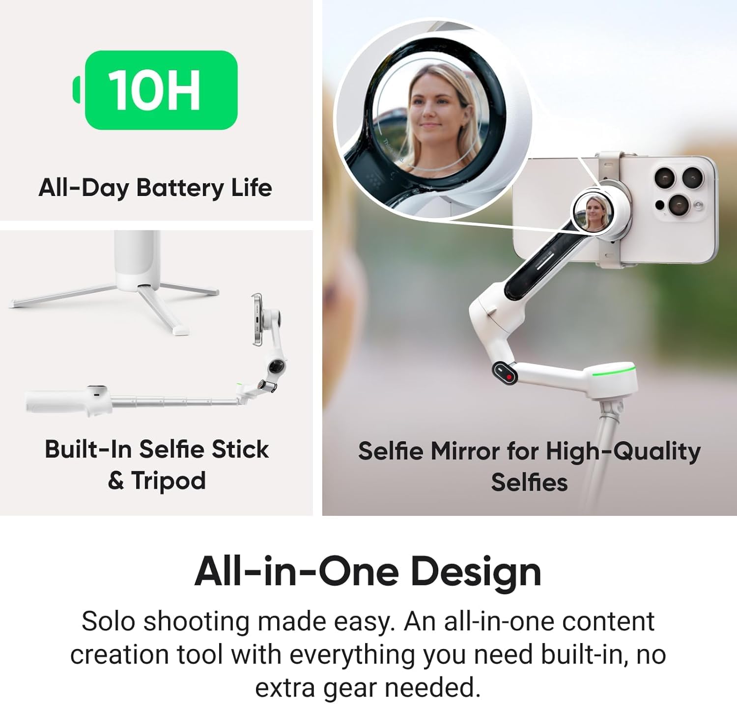 Insta360 Flow 2 Pro White - AI Smartphone Stabilizer with Auto Tracking | 3-Axis Gimbal for iPhone & Android | Built-in Tripod & Selfie Stick | Foldable & Portable | Perfect for Vlogging, Travel & Live Streaming