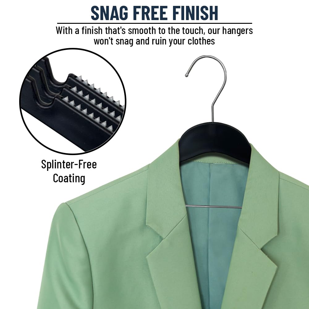 All Hung Up Slim Hangers with Clips - Space Saving Thin Clothes Hangers for Blouses, Shirts & Pants (Black, 100 Pack) - Perfect for Closet Organization & Small Spaces