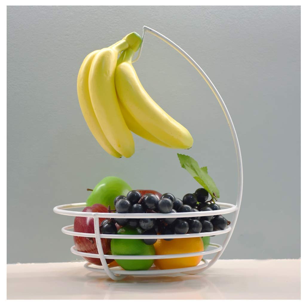Modern Metal Fruit Bowl with Banana Hook - Stylish Fruit Basket Display Rack for Kitchen Countertop & Dining Table Decor