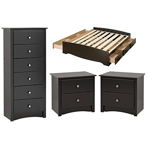 Home Square 4-Piece Queen Bedroom Set with Storage Bed, 6-Drawer Dresser & 2 Nightstands - Perfect for Small Space Bedrooms & Guest Rooms