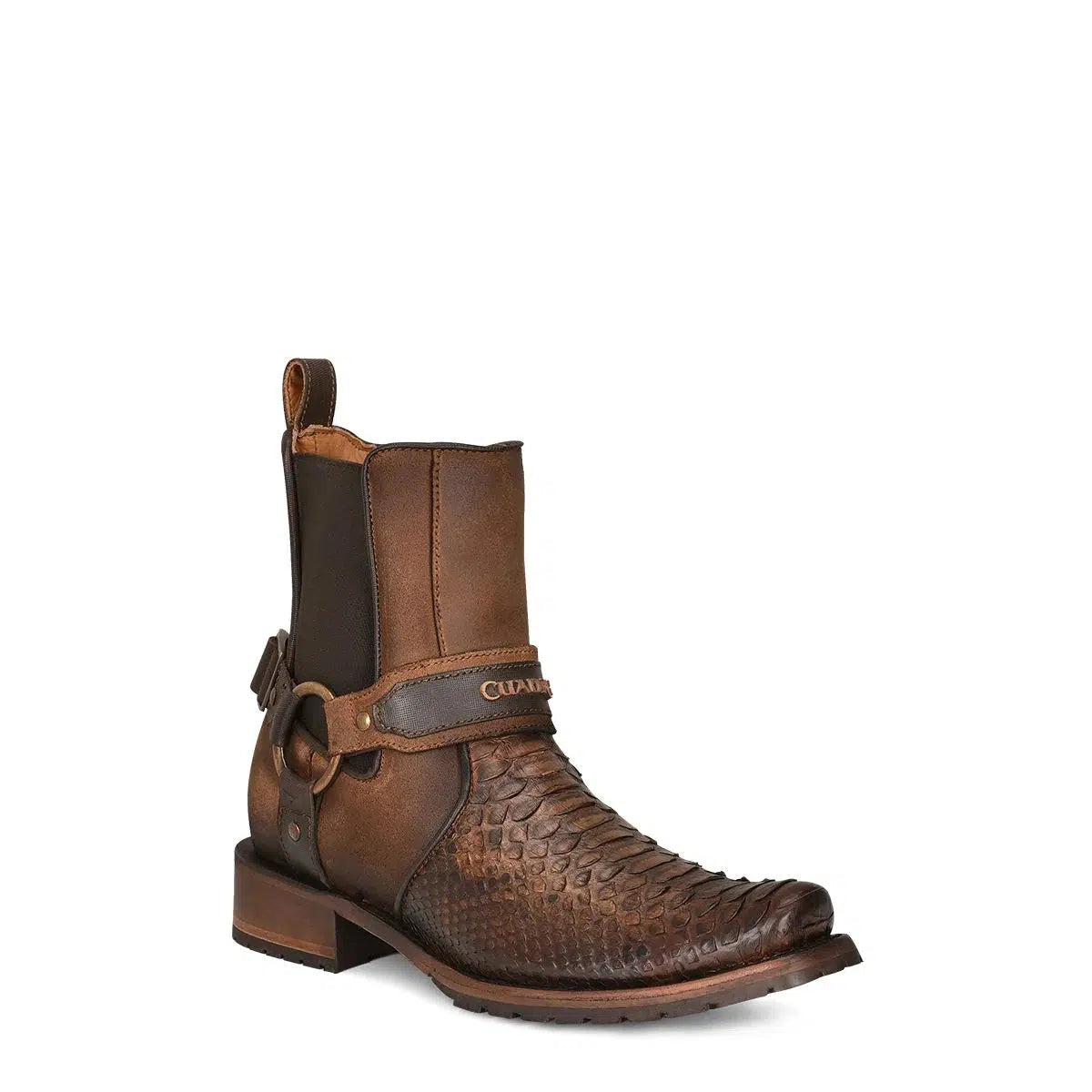 Men's Cuadra Brown Casual Cowboy Python Skin Zip Ankle Boots - Stylish Western Boots for Everyday Wear & Outdoor Adventures