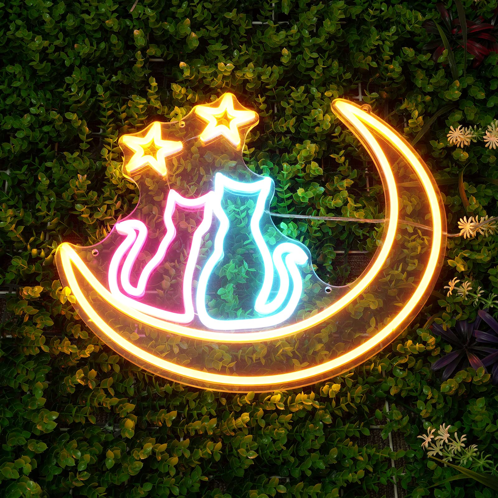 Cat Moon Neon Sign - Anime Room Decor, Aesthetic Wall Art for Bedroom, Home Party, Wedding, Kids & Girls Room - Perfect for Ramadan Decorations, Night Light & Themed Events