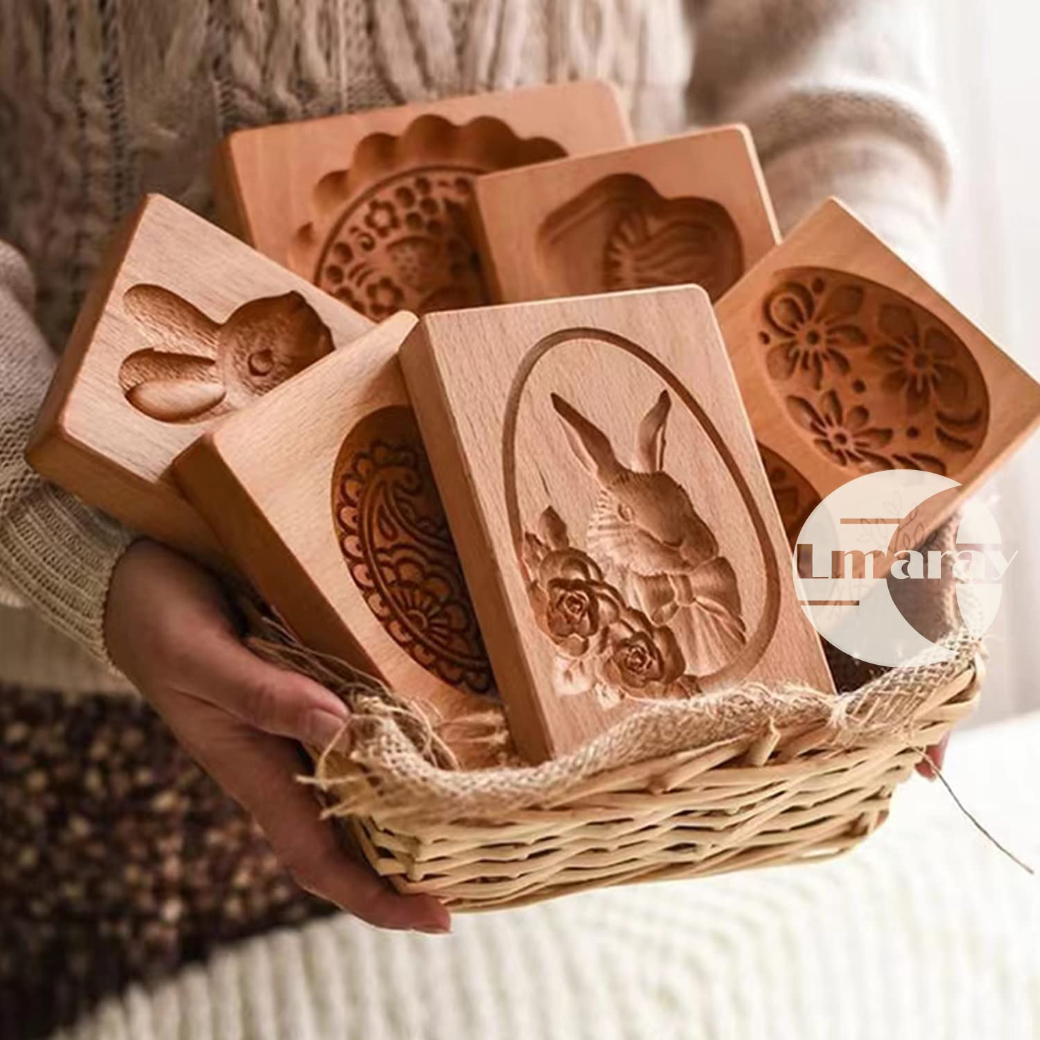 Wooden Cookie Molds Set - Hand Carved Biscuit Cutters & Embossing Stamps for Baking, DIY Gingerbread Cookies, Holiday Treats - Perfect for Christmas Decorations, Homemade Gifts, and Family Baking Activities