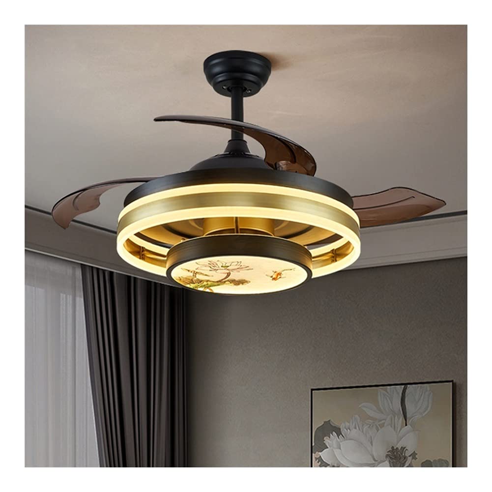 Modern Retractable Ceiling Fan with Dimmable LED Lights - Stylish Chandelier for Living Room, Bedroom & Dining Room Decor | Energy Efficient & Quiet Operation for Home & Office Use