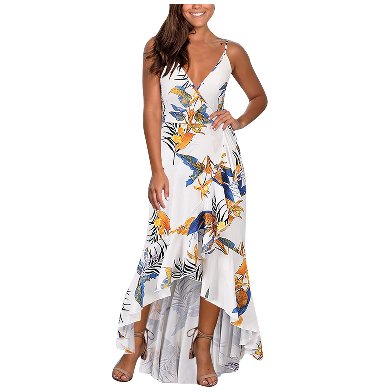 Gloneld Women's Casual Summer Sleeveless Floral Print Backless Maxi Dress - Beach Party, Vacation & Evening Wear Long Tunic Dress