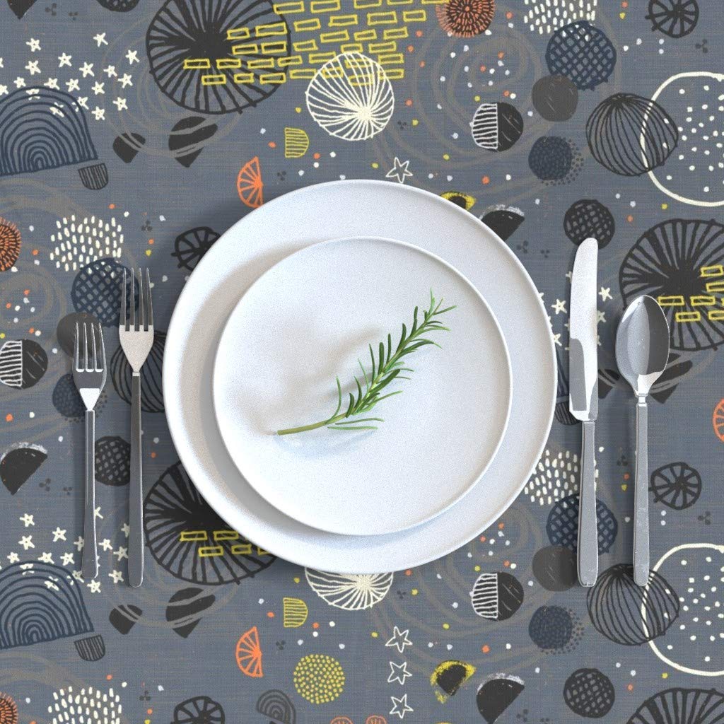 Celestial Planets Sun Stars Doodle Circles Cotton Sateen Tablecloth 70