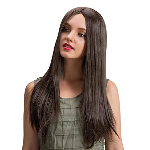 Natural Long Straight Synthetic Hair Wig for Women - Dark Brown Full Head Wig with Cap & Comb | Perfect for Cosplay, Daily Wear & Fashion Styling