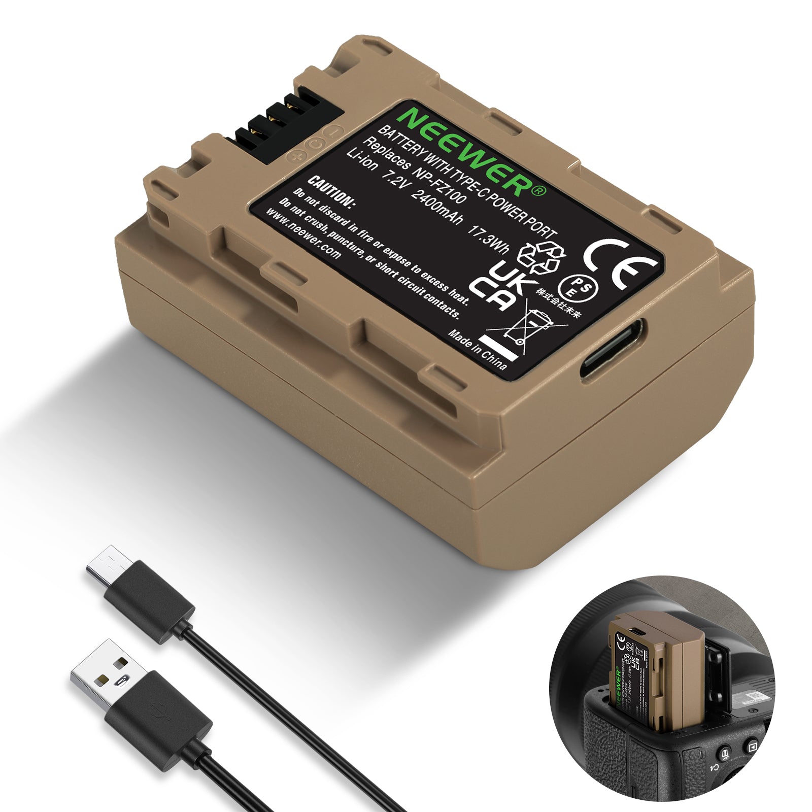 NEEWER NP-FZ100 2400mAh Replacement Battery for Sony A7 III A7R III A9 A7S III Cameras - Perfect for Photography, Videography & Travel