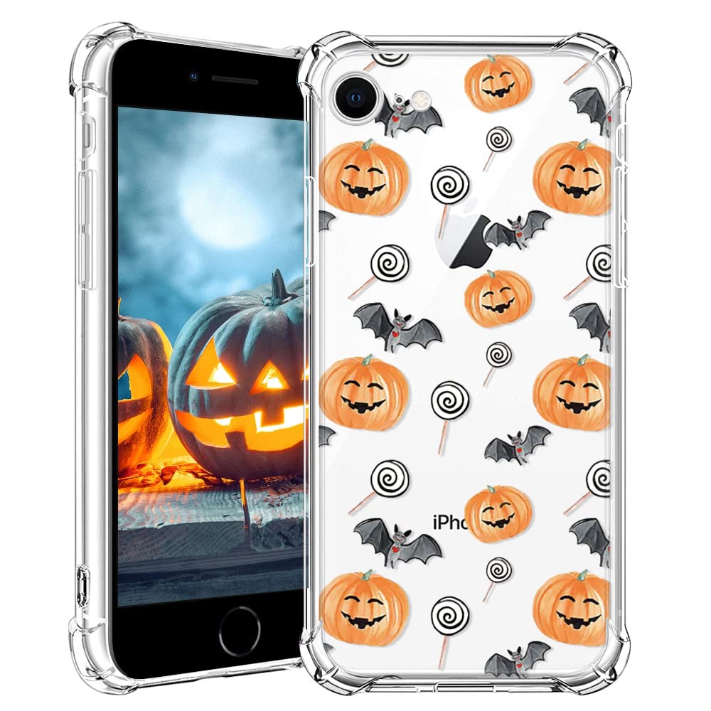 Halloween Clear Phone Case for iPhone SE 2022/2020, iPhone 7/8 - Soft TPU Protective Slim Shockproof Cover with Cute Pumpkin Pattern - Perfect for Halloween Parties, Trick or Treating & Fall Decorations