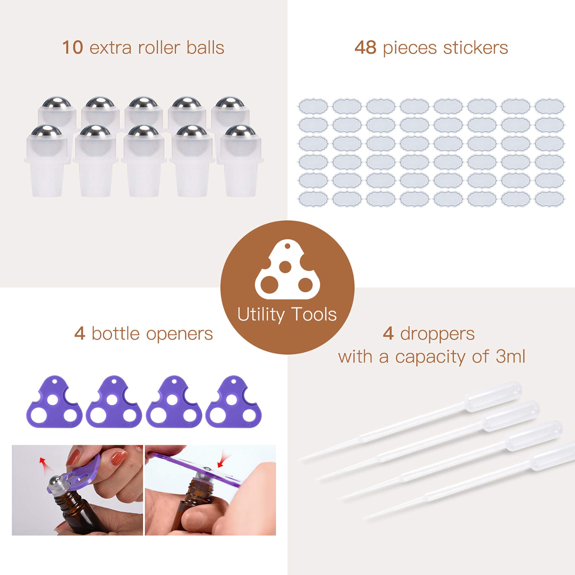 8 Pcs 10ml Roll On Glass Bottles for Essential Oils, Aromatherapy, and DIY Skincare - Perfect for Travel & Home Use