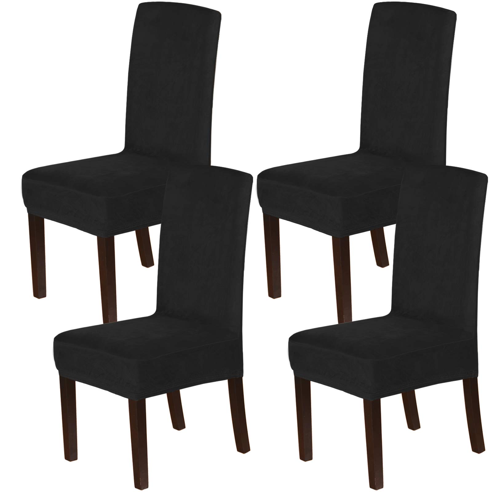 Stretch Velvet Dining Chair Covers Set of 4 - Washable Slipcovers for Parson Chairs, Black | Home Dining Decor