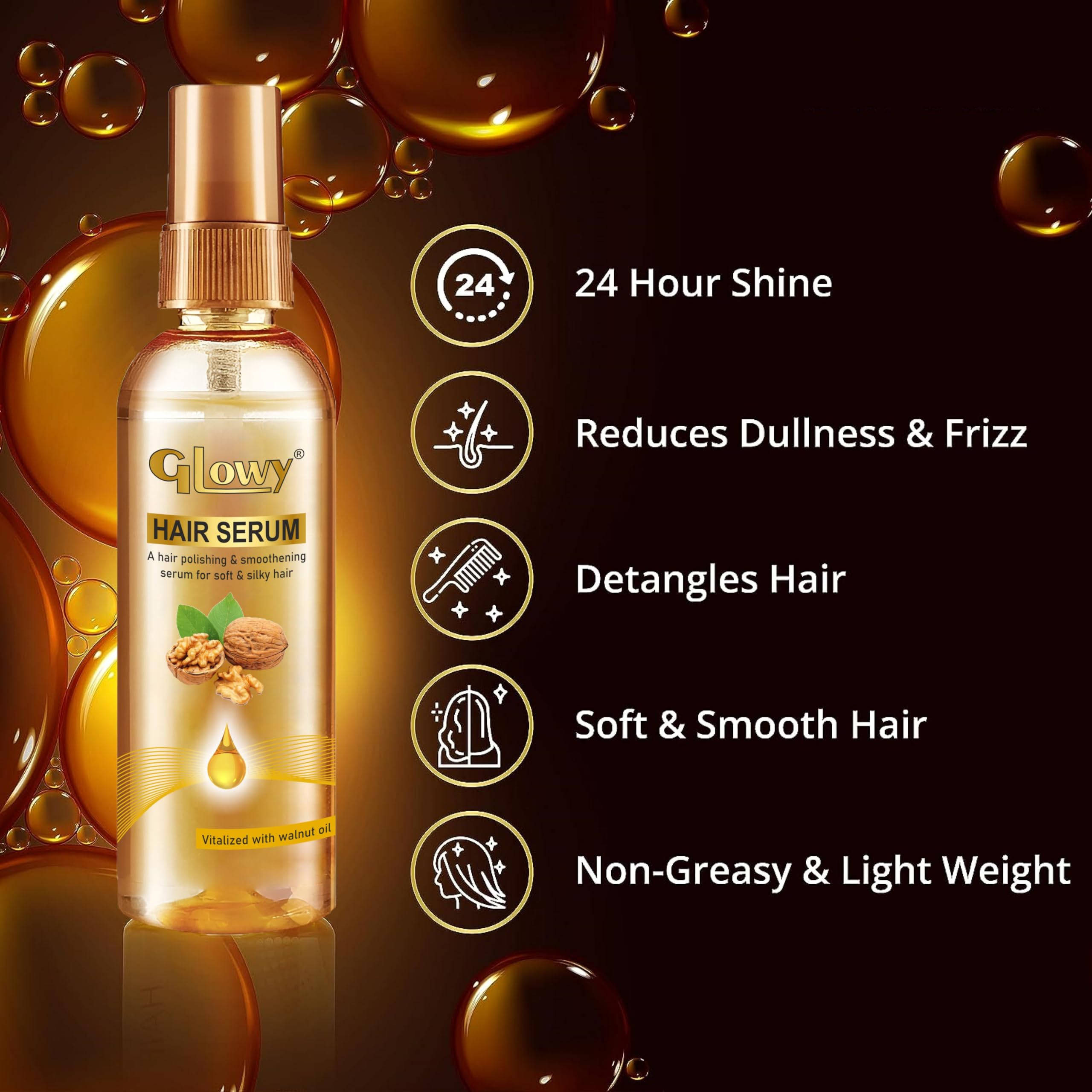 GLOWY Vitalized Hair Serum with Neem Extract | Shine & Smooth Hair Treatment | Face Wash for Women & Men | Perfect for Daily Hair Care & Skincare Routine