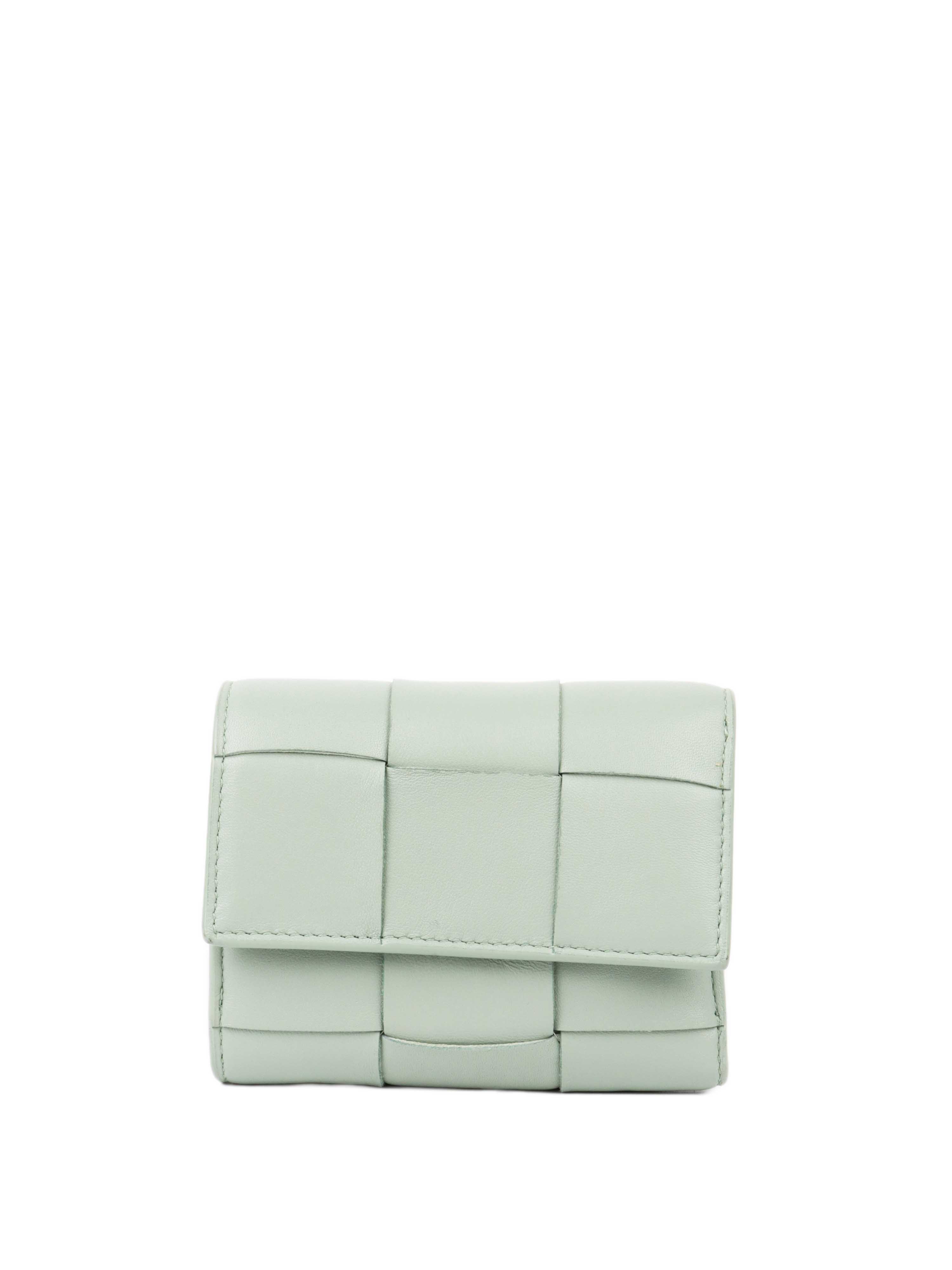 Bottega Veneta Seafoam Green Cassette Tri-Fold Zip Wallet - Luxury Leather Wallet for Men & Women - Perfect for Travel, Business & Everyday Use