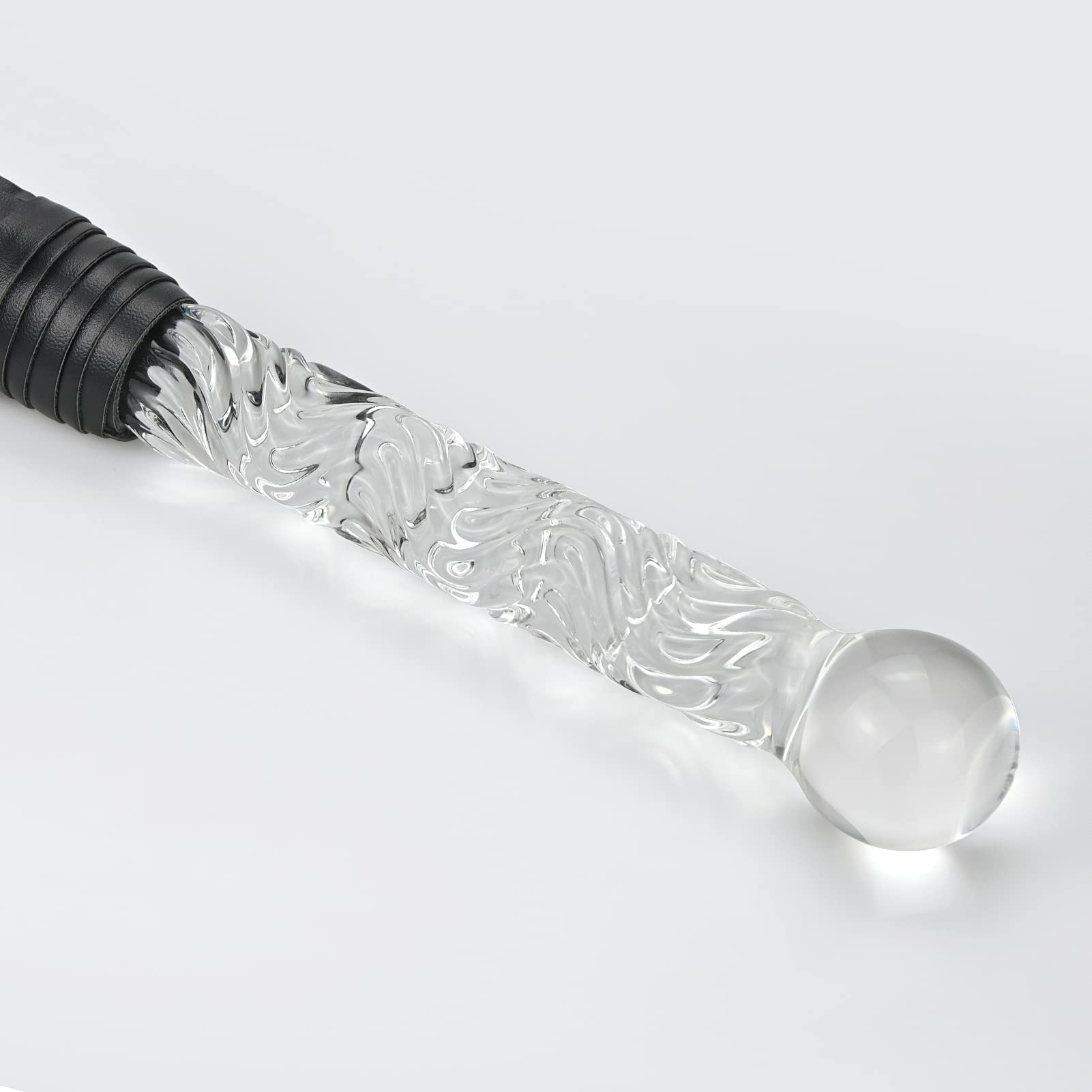 Romi Fetish Leather Whip with Glass Pleasure Wand - BDSM Toy for SM Play, Anal Sex & Masturbation | Sensual Couples Play & Solo Pleasure