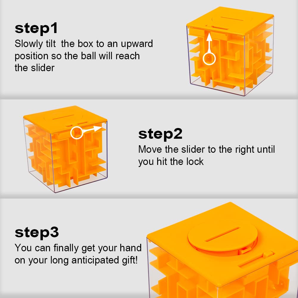 ThinkMax Money Maze Puzzle Box for Kids & Adults - Fun Brain Teaser & Money Holder Gift (Orange) - Perfect for Parties, Gifts & Stress Relief