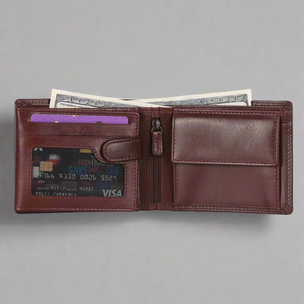 Premium MET Leather Wallet with RFID Protection & Coin Pocket - Stylish & Durable Mens Bifold Wallet for Everyday Carry, Travel & Business Use