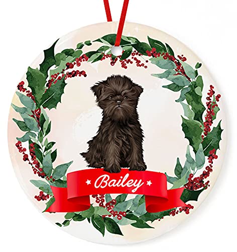 Personalized Affenpinscher Christmas Ornament 2022 - Custom Ceramic Dog Gift with White Circle Design - Perfect for Tree Decor, Pet Lover Presents & Holiday Home Decor