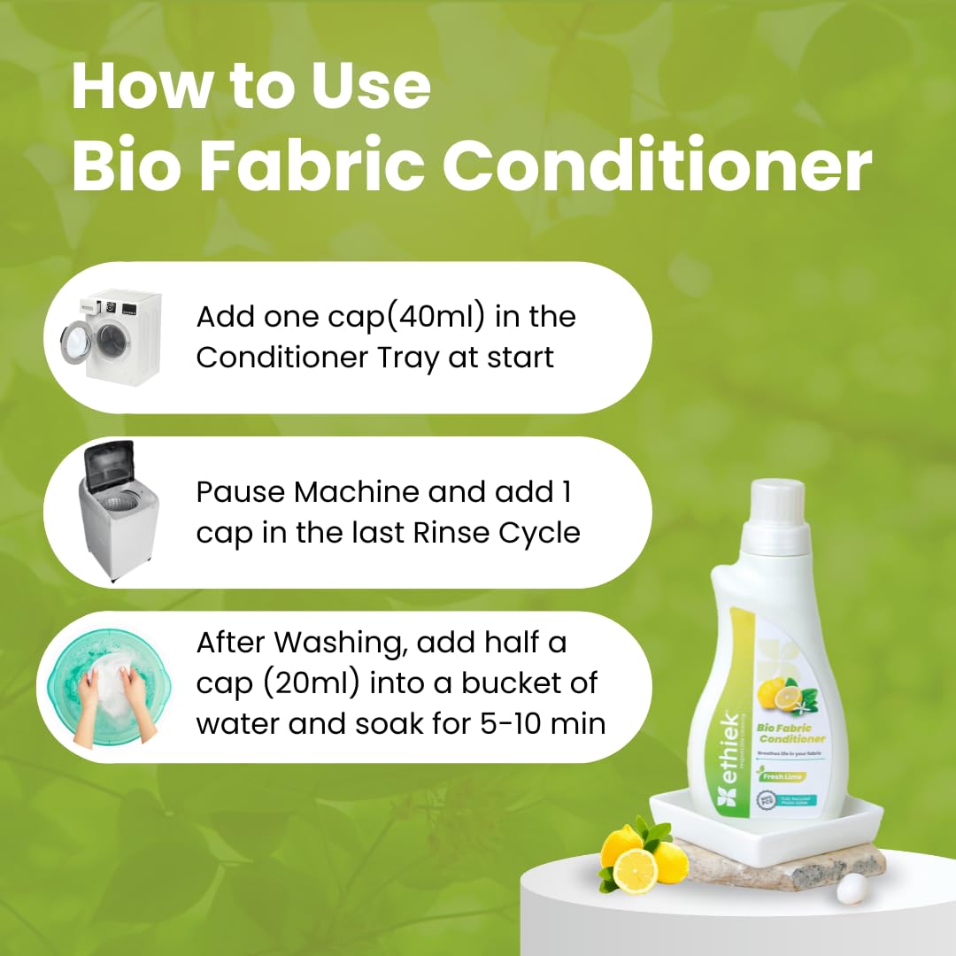 Ethiek Natural Fabric Conditioner & Softener - 500ml | Plant-Based, Non-Toxic, Eco-Friendly & Organic | Softer Clothes with Lemon Freshness | Protects Fabric Shine | Safe for Wool & Baby Clothes | Ideal for Laundry, Delicates & Sensitive Skin Care