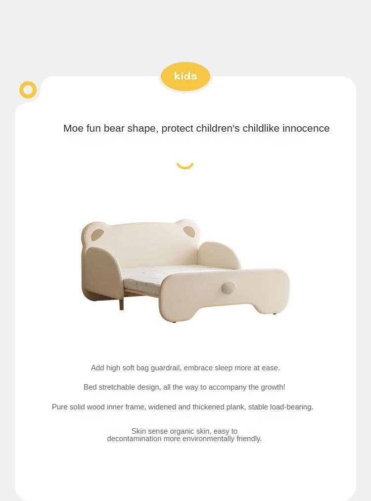 Organic Birch Solid Wood Retractable Kids Bed with Genuine Leather - Perfect for Toddler Rooms, Daycare Centers & Small Spaces