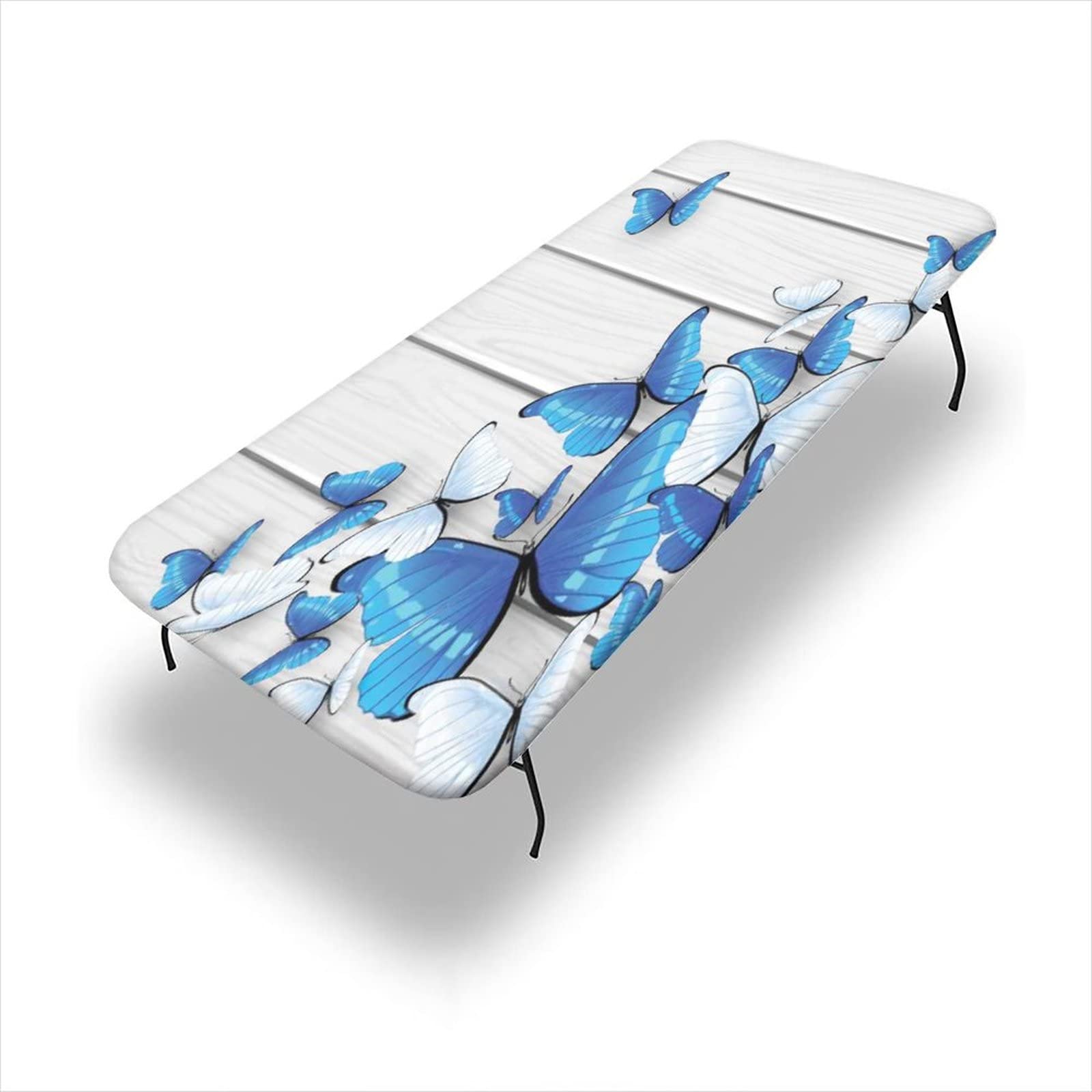 Butterfly Print Elastic Edge Fitted Tablecloth - 30x96 Inch Wooden Timber Design Rectangle Table Cover for Outdoor Picnic, Camping, Parties & Events - Waterproof Dining Table Decor for Garden, Patio & Backyard Gatherings