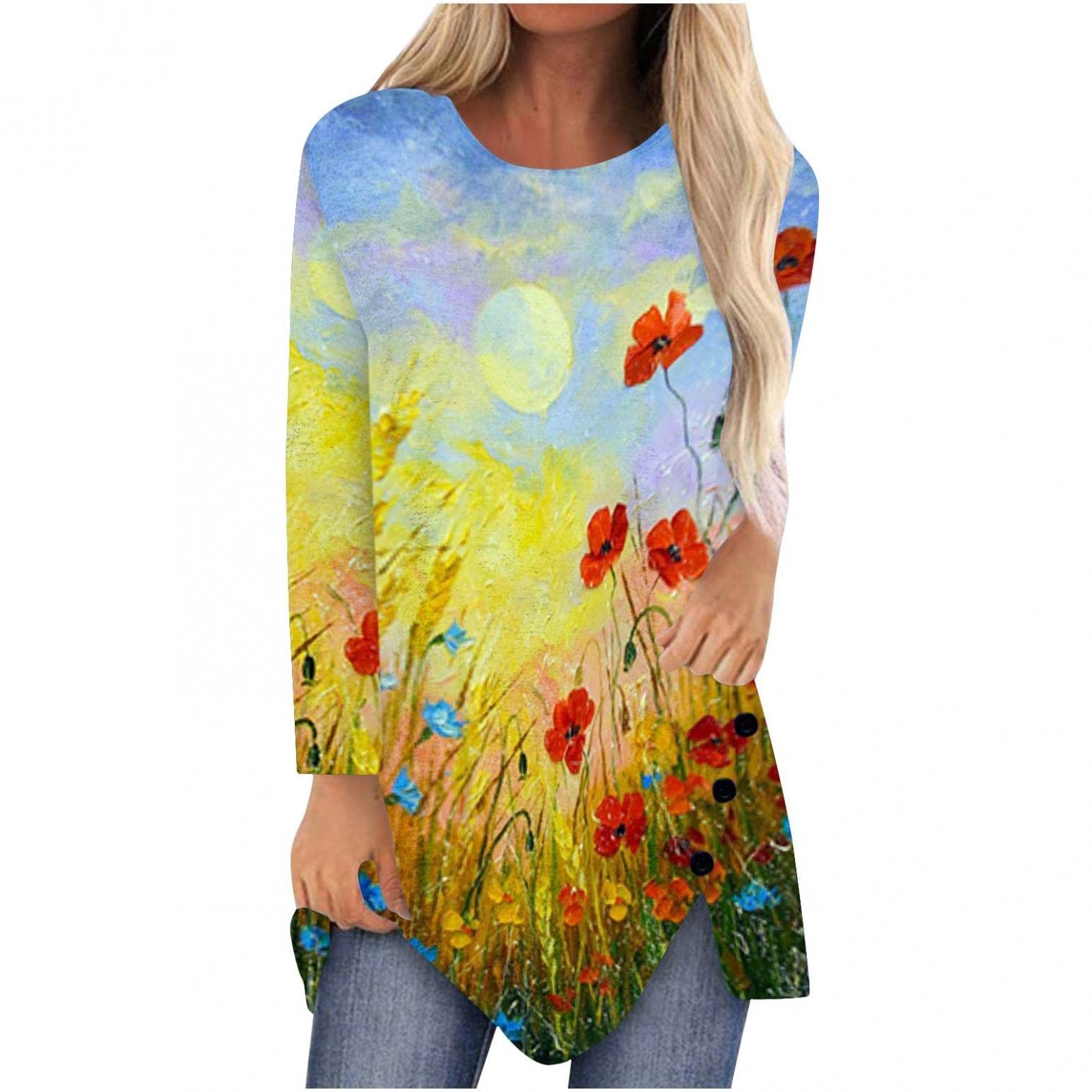 Trendy 2022 Women's Long Sleeve Crew Neck Casual T-Shirt - Loose Fit Graphic Blouse Pullover Top for Everyday Wear, Work & Outfits | Djibouti Fashion
