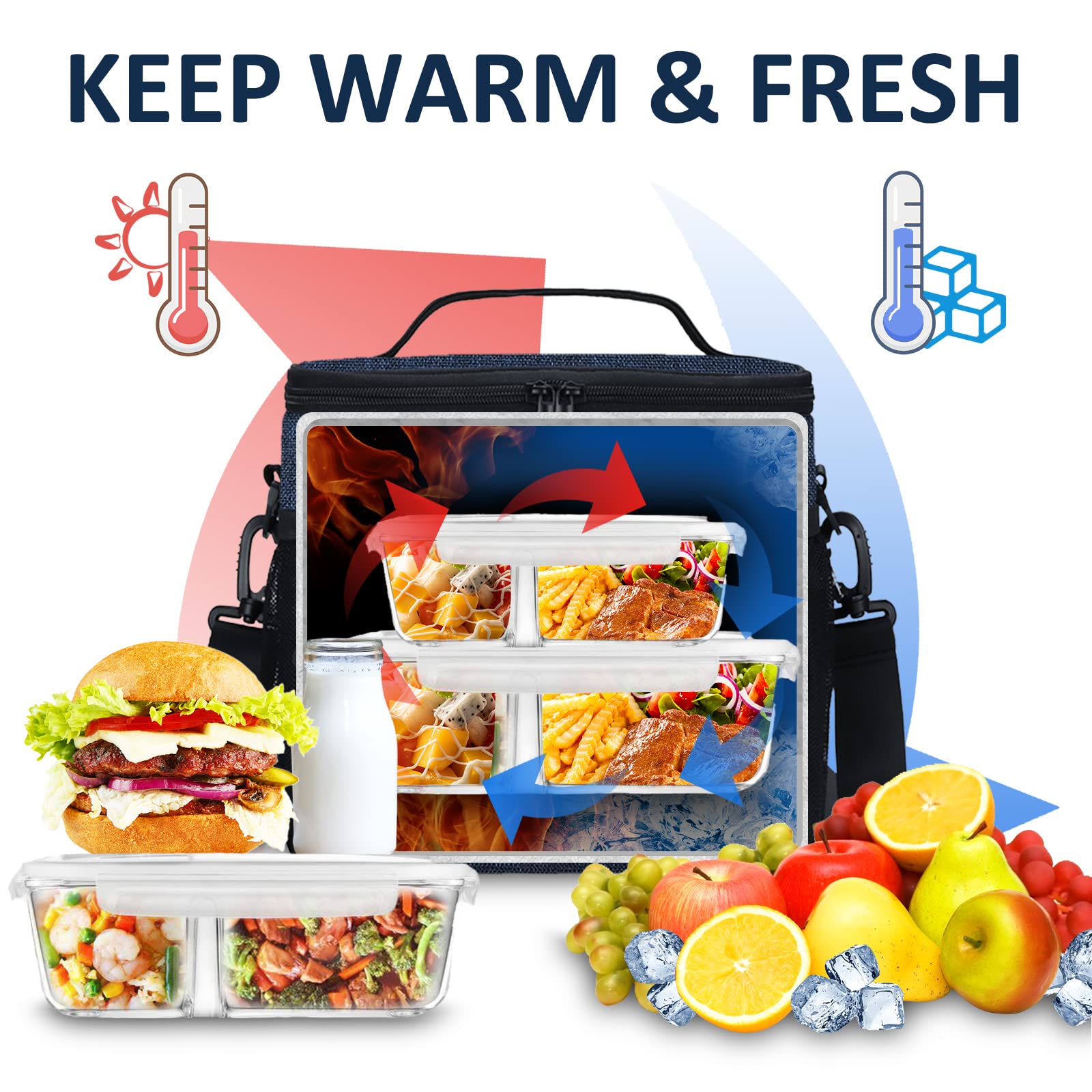 Gloppie Insulated Lunch Box for Men & Women - Reusable Cooler Lunch Bag with Leakproof Design, Perfect for Office, School, Picnic & Outdoor Activities - Blue