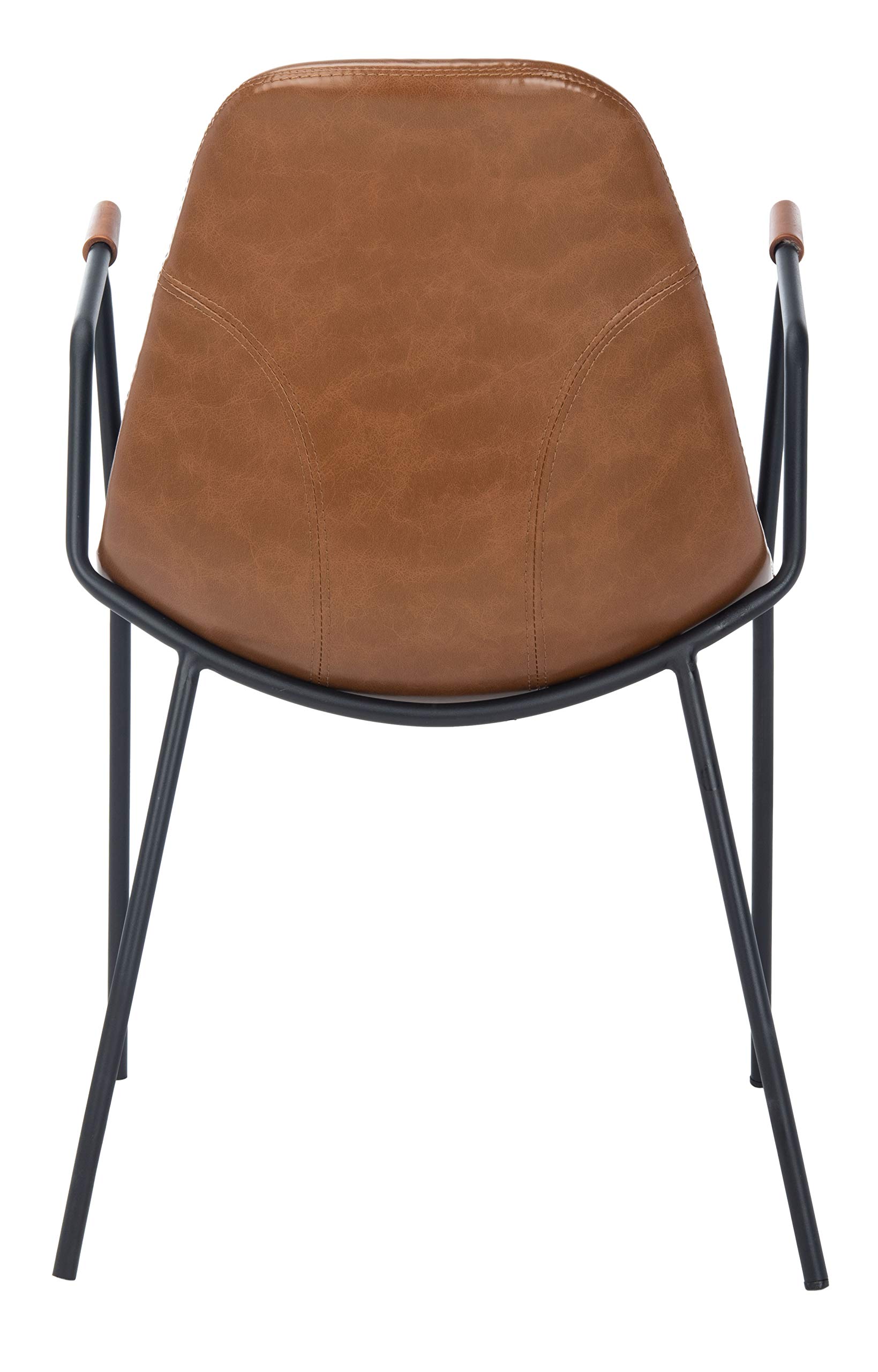 Safavieh Tanner Mid-Century Modern Dining Chairs - Set of 2 Cognac Faux Leather & Black Metal Frame - Perfect for Kitchen, Dining Room & Home Office