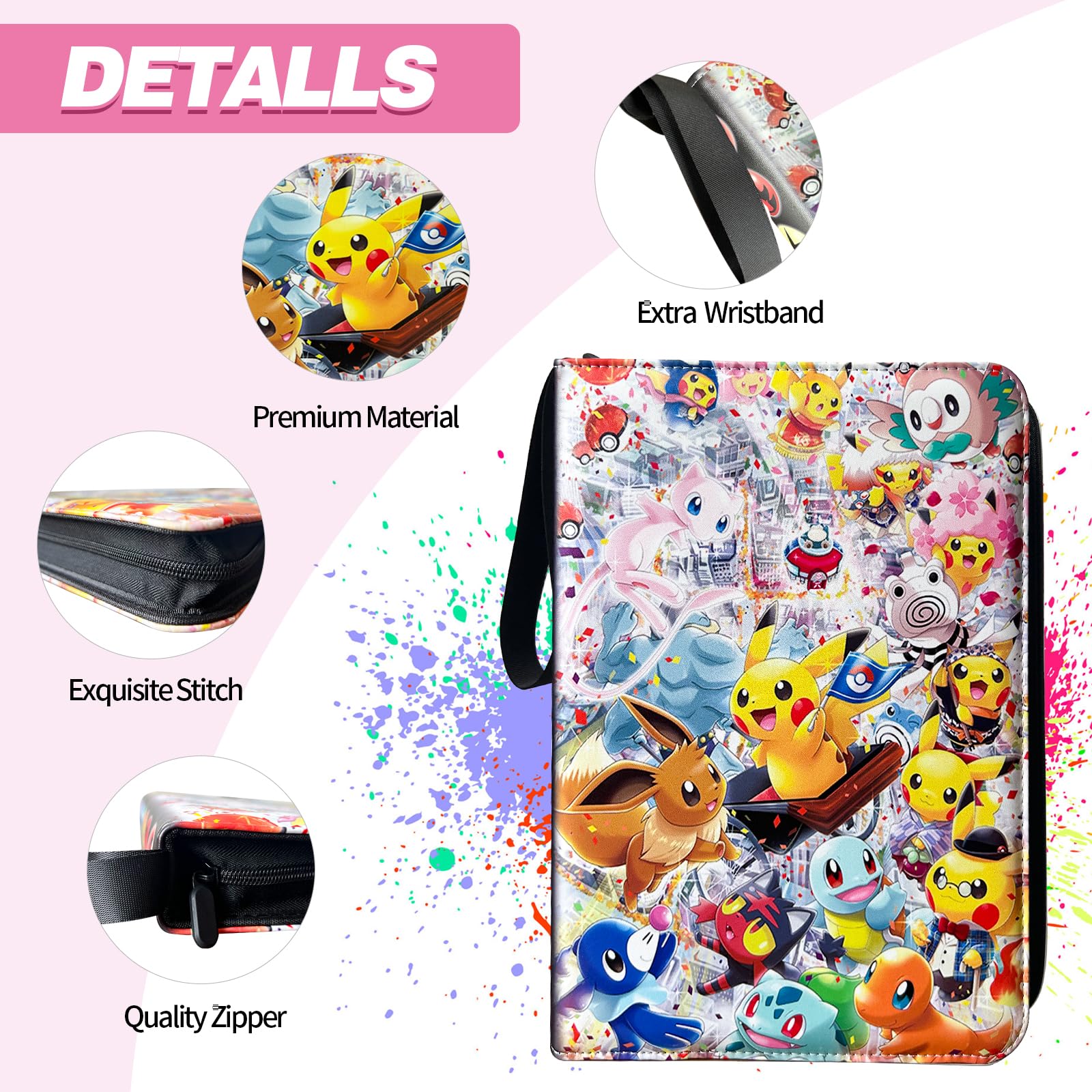 Premium 9-Pocket Pokemon Card Binder - Holds 900 Trading Cards with 50 Removable Sleeves, Durable TCG Storage Album & Carrying Case for Collectors (Pink) - Perfect for Organizing, Protecting & Showcasing Your Pokemon Card Collection at Home, School or Tournaments