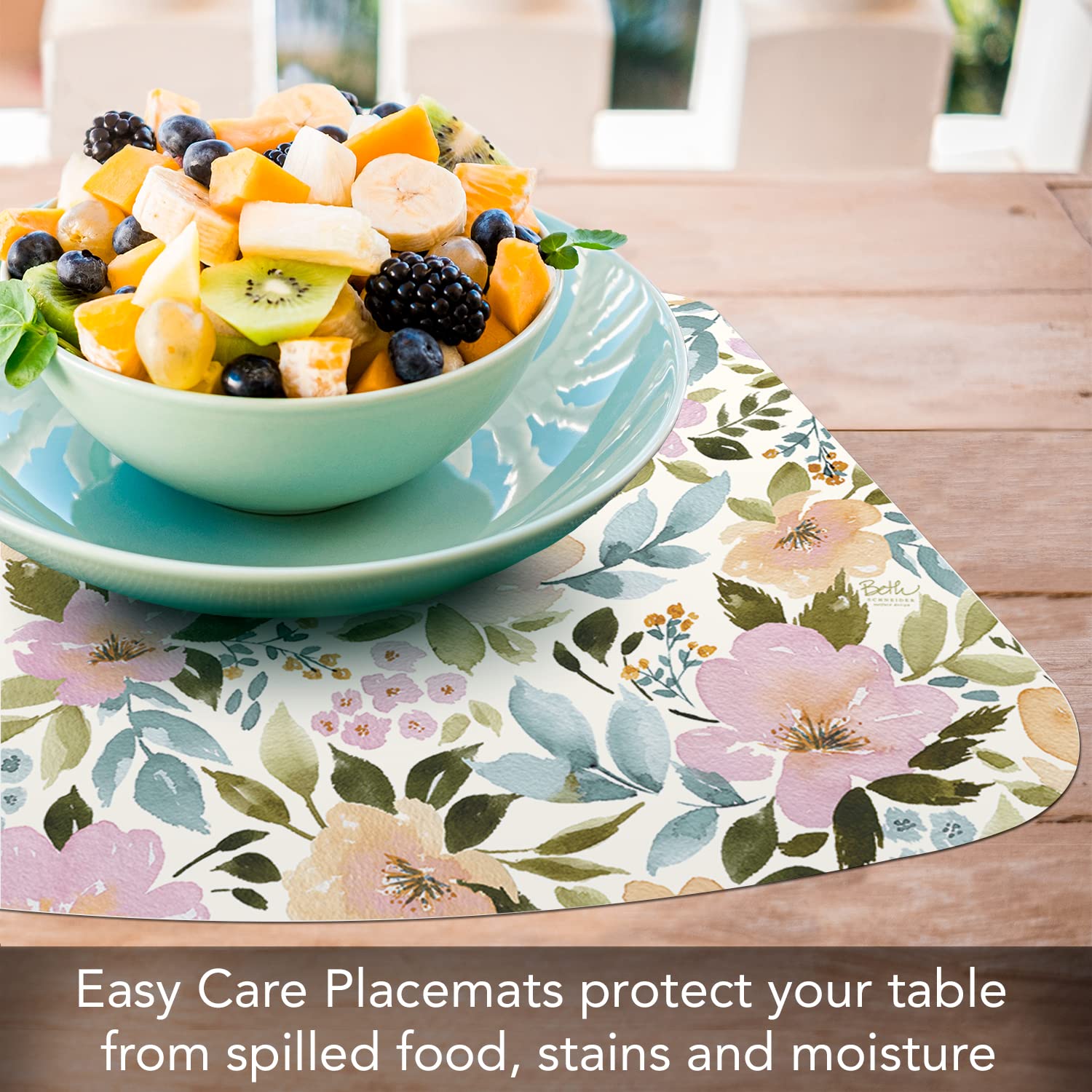 CounterArt Cascade Floral Reversible Plastic Placemats - 4 Pack, Wedge Shaped, 17.75