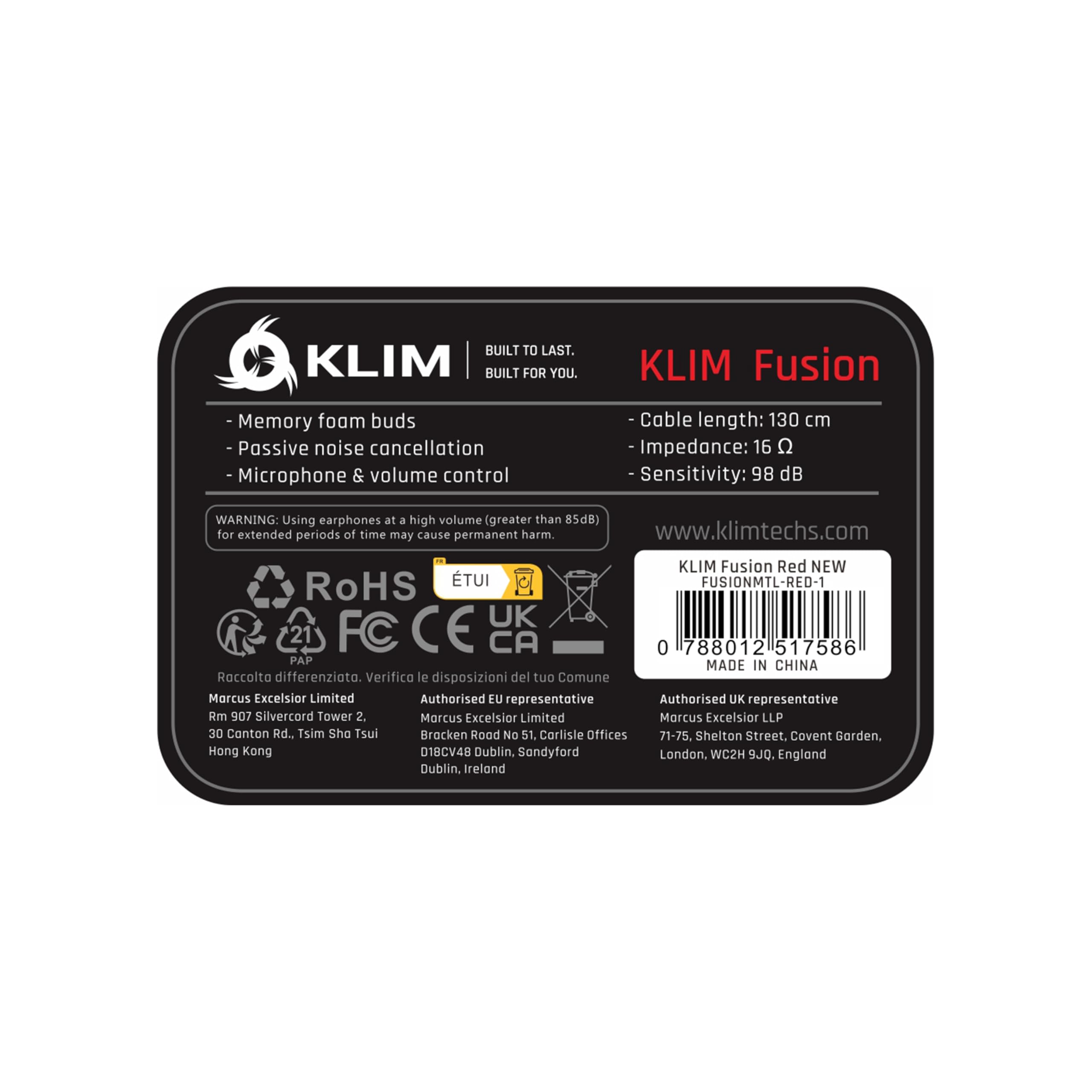 KLIM Fusion Wired Earbuds with Microphone - Memory Foam Earphones for Gaming & Music - 3.5mm Jack Noise Isolation Headphones - 5 Year Warranty (Red) - Perfect for Workouts, Commuting & Online Gaming