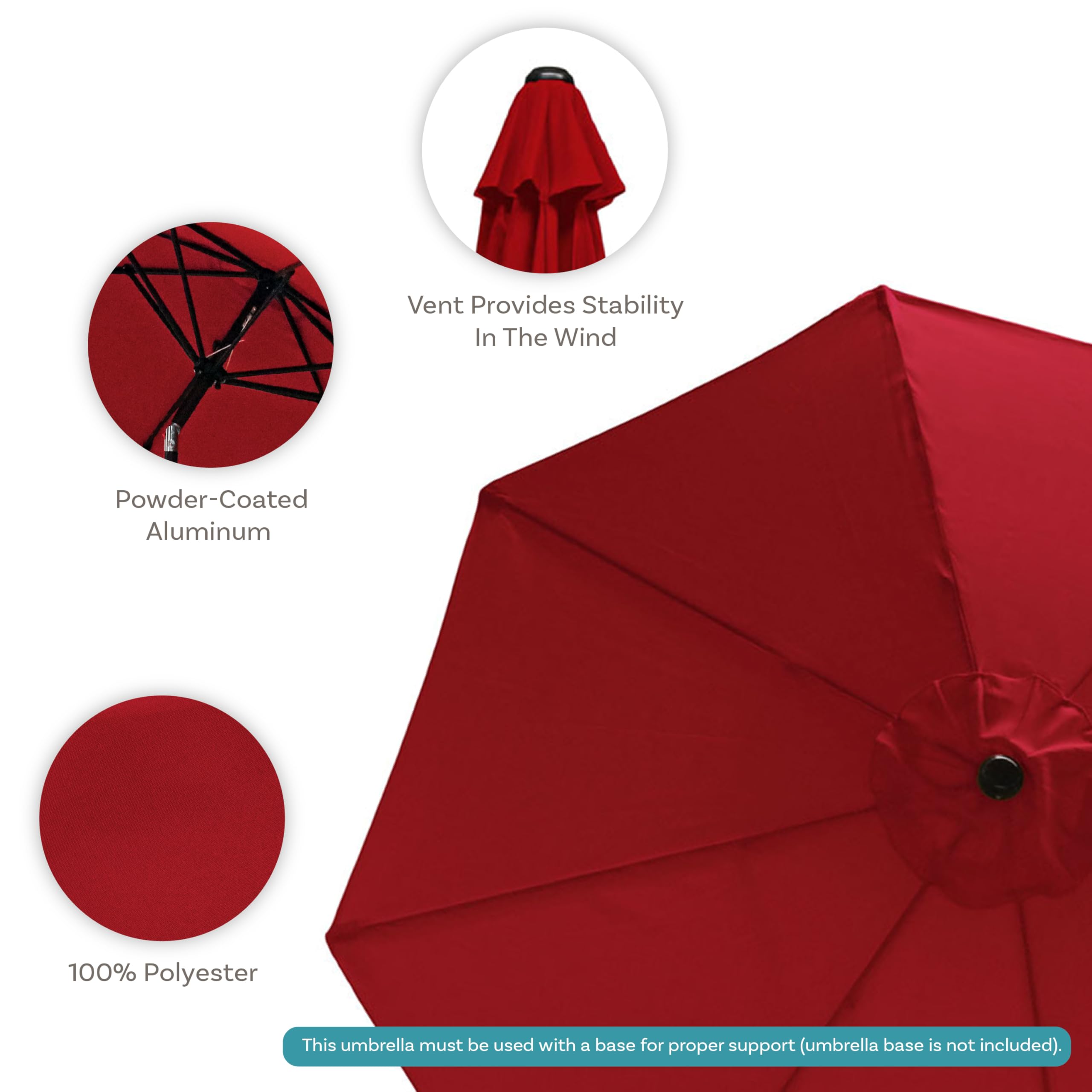 Sunnydaze 9 ft Outdoor Patio Umbrella with Push-Button Tilt & Crank - Heavy Duty 8-Rib Polyester Market Umbrella for Table - Sun Shade for Backyard, Poolside & Outdoor Dining - Red