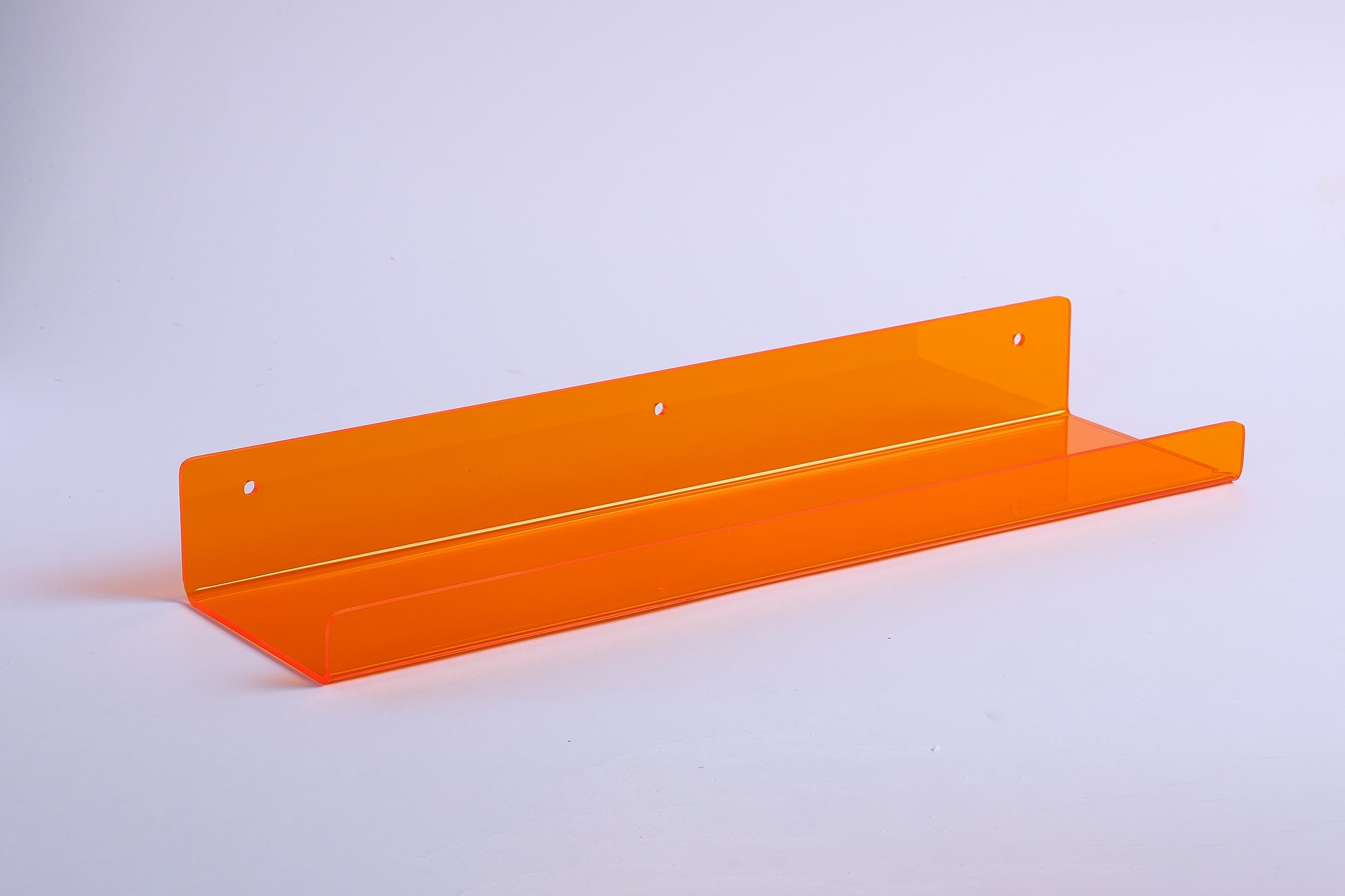 upsimples 4 Pack Clear Orange Acrylic Floating Shelves - 15 Inch Wall Mounted Display & Storage Shelves for Books, Decor & Organizing - Perfect for Kids Room, Bathroom, Bedroom, Living Room & Kitchen Decor