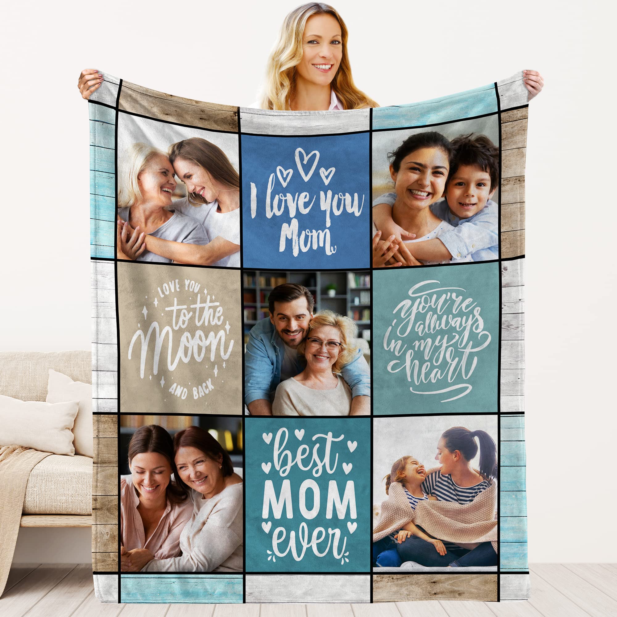 Personalized Photo Blanket for Mom - Custom Gifts from Daughter or Son - Christmas, Mother's Day & Birthday Gift Ideas - Cozy Throw Blanket for Relaxing at Home, Watching TV, or as a Thoughtful Keepsake
