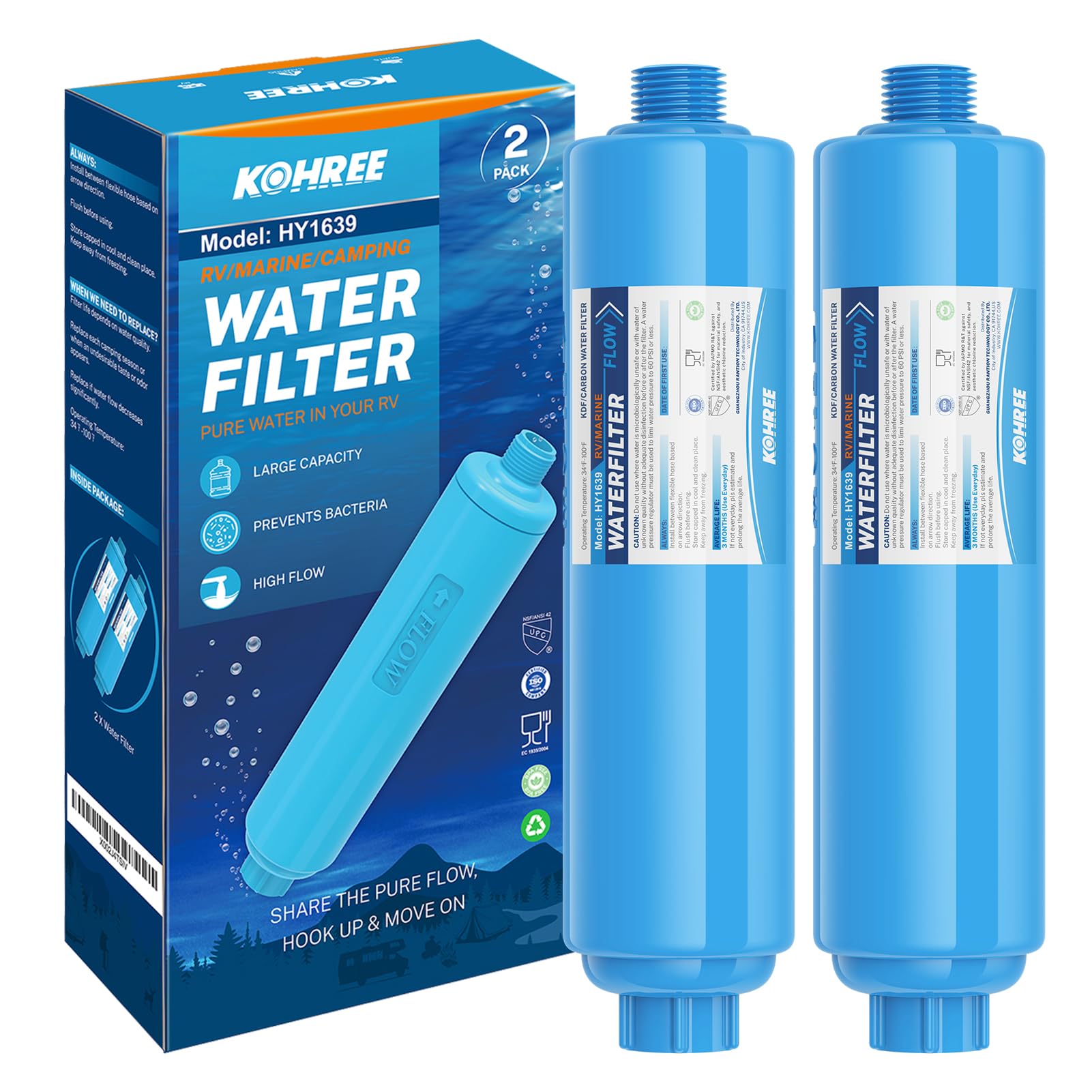 Kohree RV Water Filter 2 Pack & Adjustable Pressure Regulator – Essential for Clean Water & Optimal Flow in Campers, Trailers, and RVs