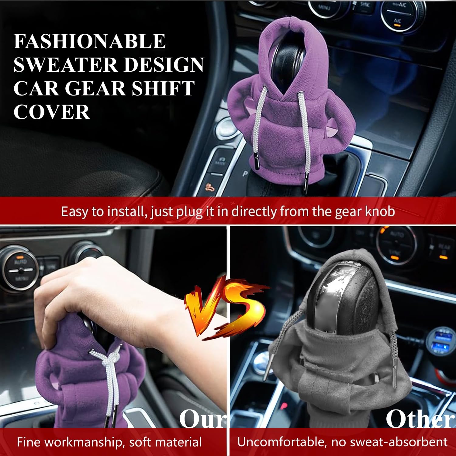 Universal Car Gear Shift Hoodie - Cute Mini Hoodie Cover for Auto Shifter Knob | Fun Car Accessories & Interior Gadgets | Perfect for Customizing Your Vehicle or Gift for Car Enthusiasts
