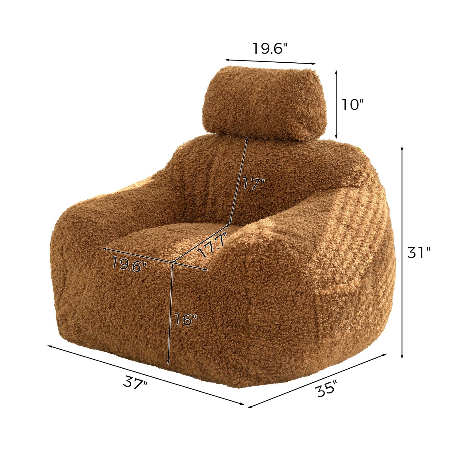 MAXYOYO Large Wool Bean Bag Chair with Pillow - Ultra Comfortable Lounge Chair for Adults, Perfect for Reading, Gaming & Relaxing in Living Room, Bedroom or Dorm