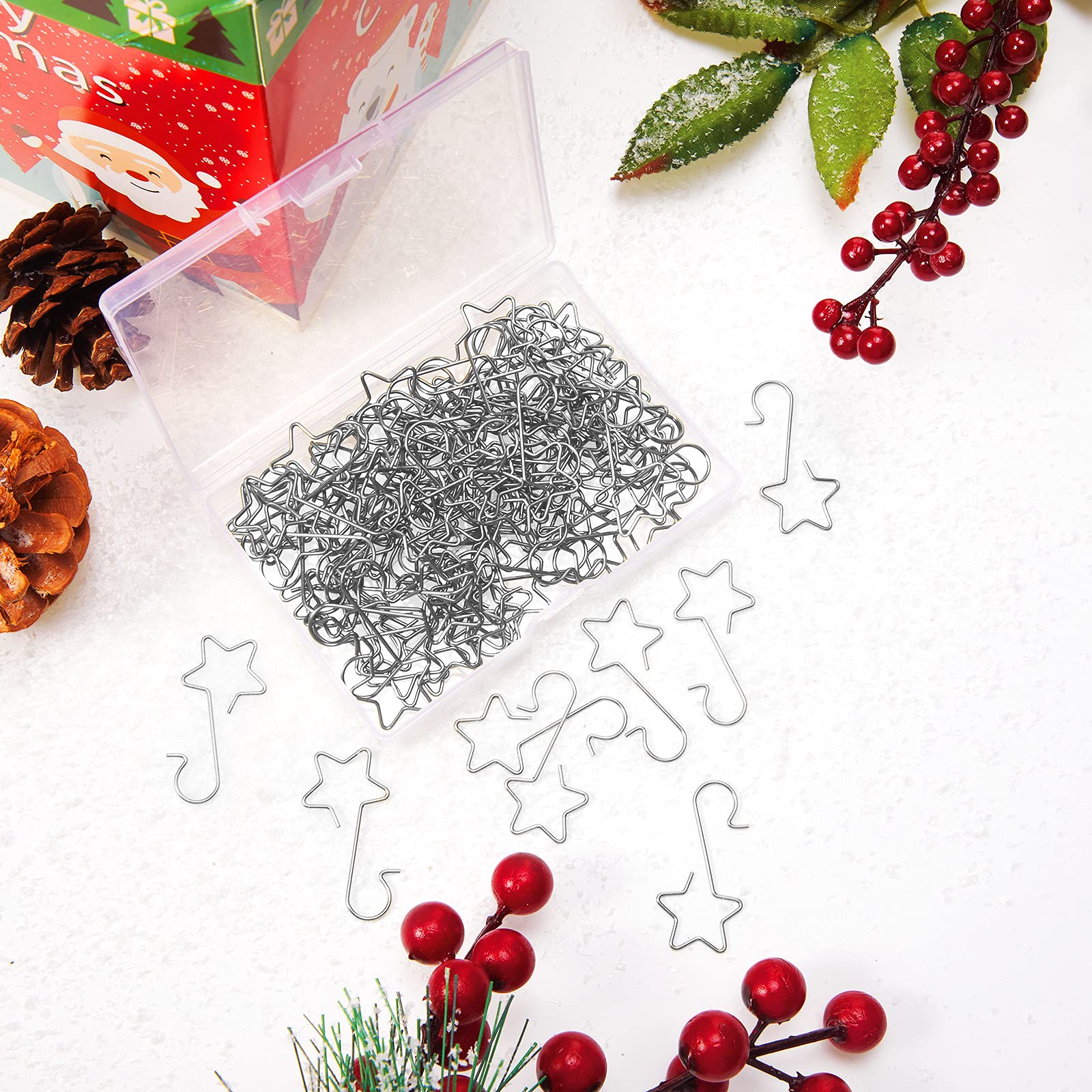 100-Piece Stainless Steel Star-Shaped Christmas Ornament Hooks - Silver Xmas Tree Hangers for Holiday Decorations, Party Supplies & Festive Home Decor