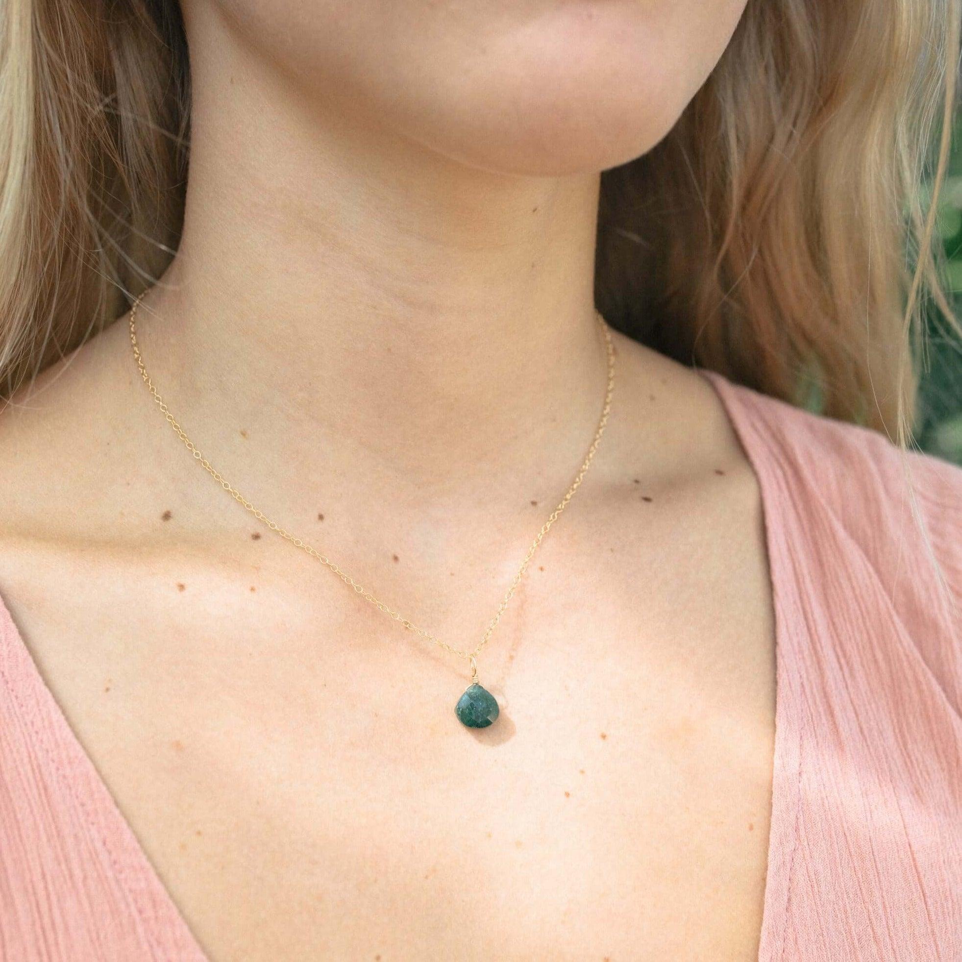 Tiny Aventurine Teardrop Crystal Pendant Necklace - Natural Gemstone Jewelry for Women - Perfect for Meditation, Healing & Everyday Wear
