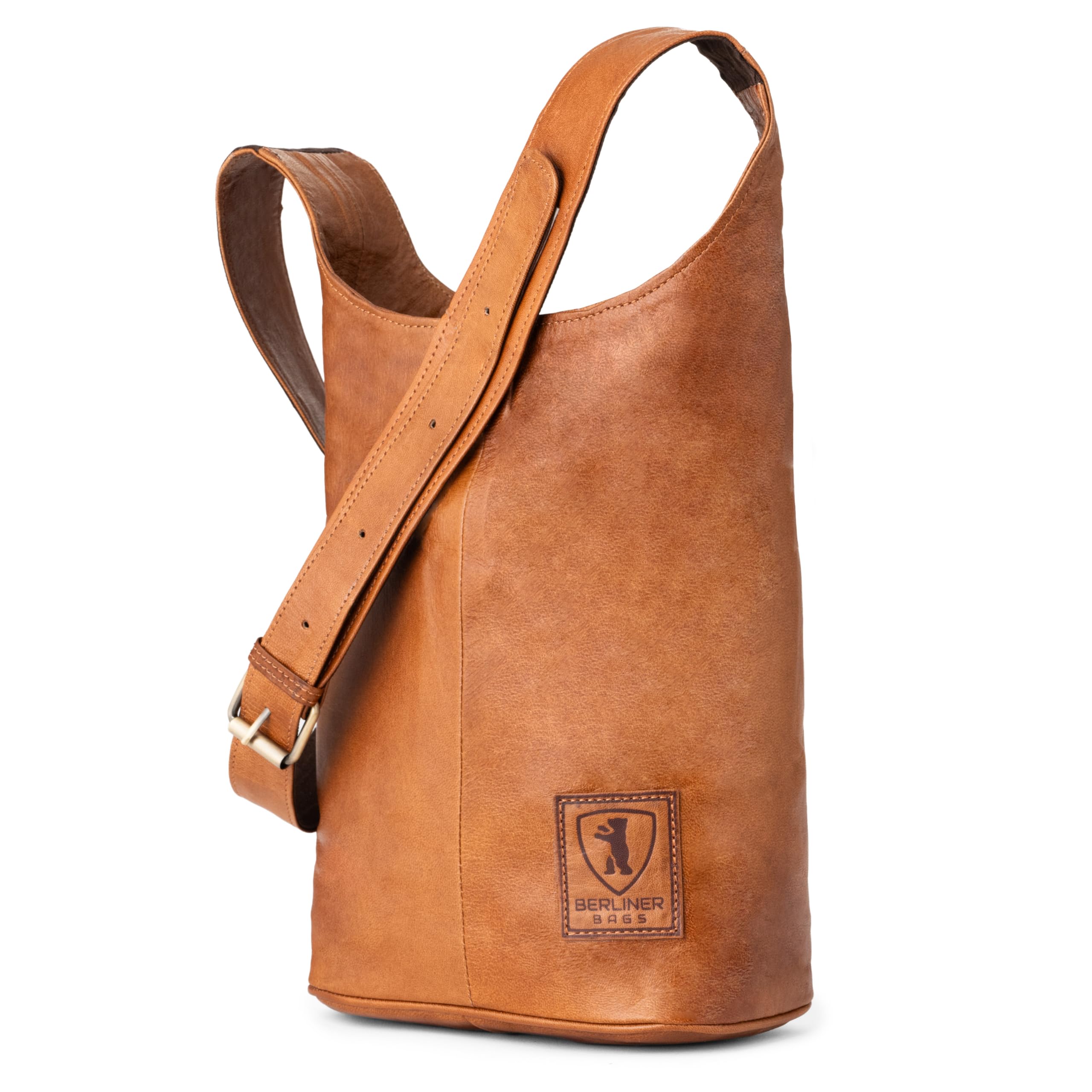 BERLINER BAGS Vintage Genuine Leather Handbag for Women - Emilia Hobo Crossbody Purse in Brown | Perfect for Work, Travel & Everyday Use