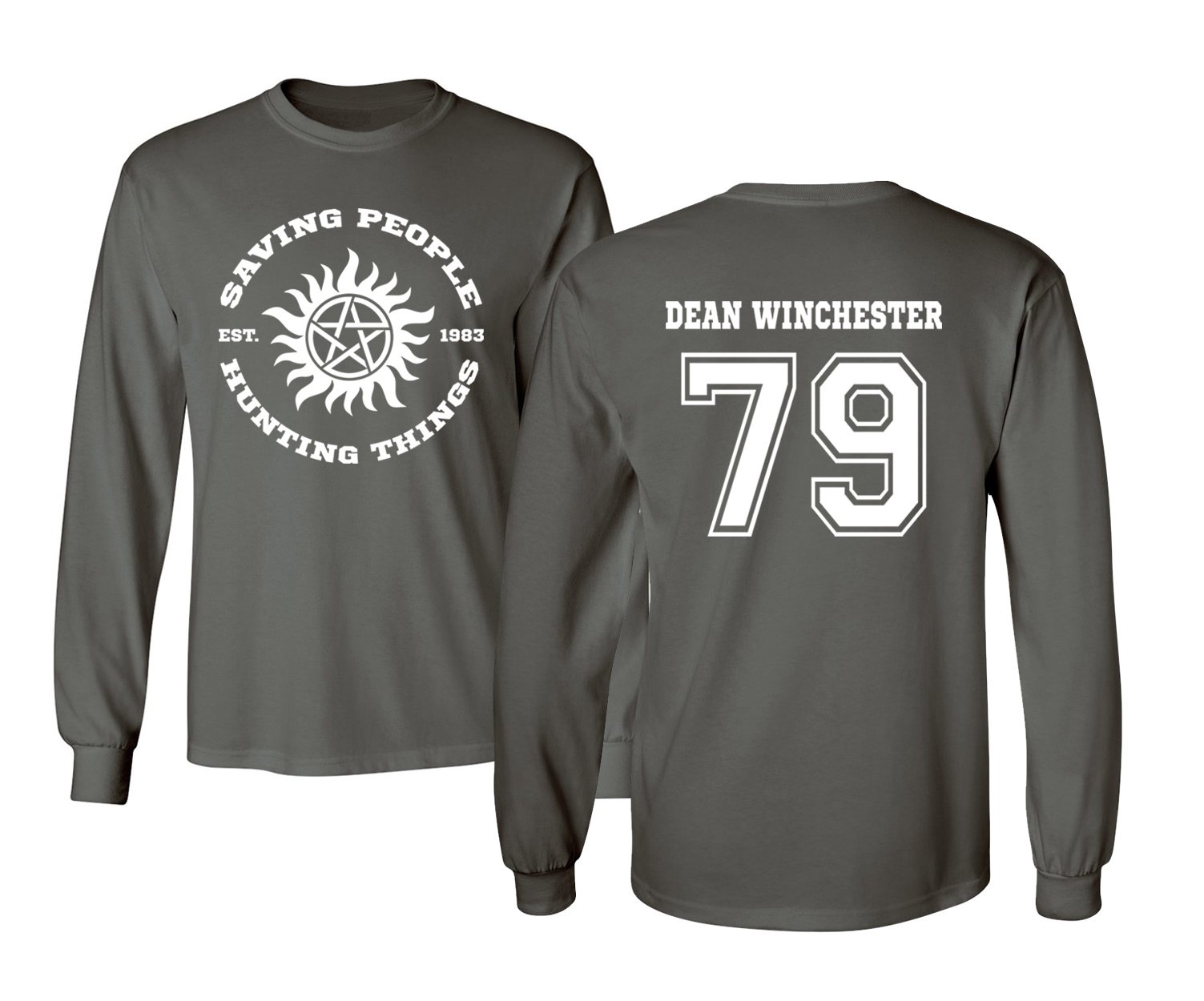 Supernatural Dean Winchester Men's Long Sleeve T-Shirt | Officially Licensed TV Show Merchandise | Soft Cotton Tee for Fans & Collectors | Perfect for Cosplay, Conventions & Casual Wear (Charcoal, XL)