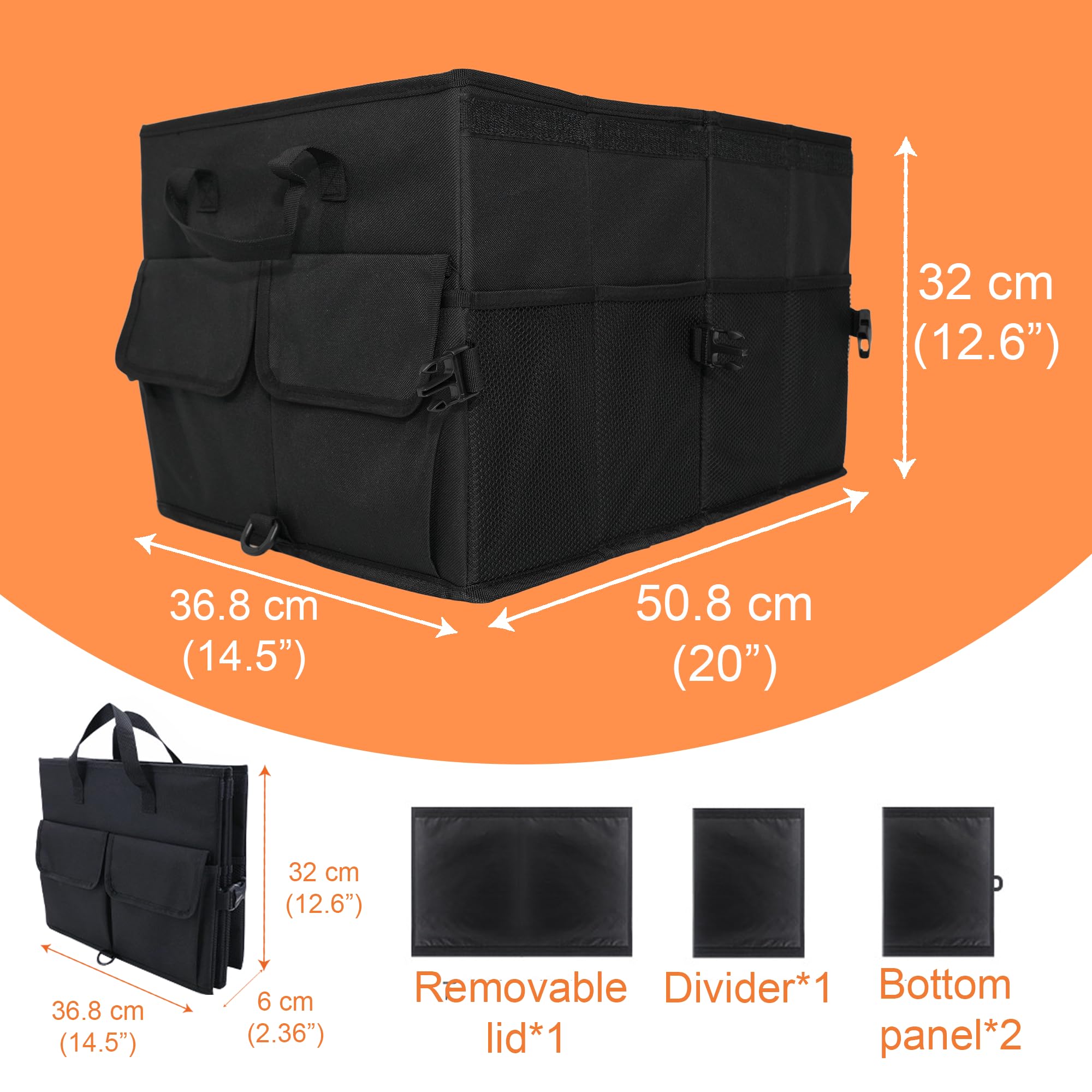HYPERAX Collapsible Car Trunk Organizer with Multiple Compartments - Foldable SUV Storage Box for Car Accessories, Travel Gear & Road Trip Essentials - Perfect for Family Vacations, Camping & Daily Commute