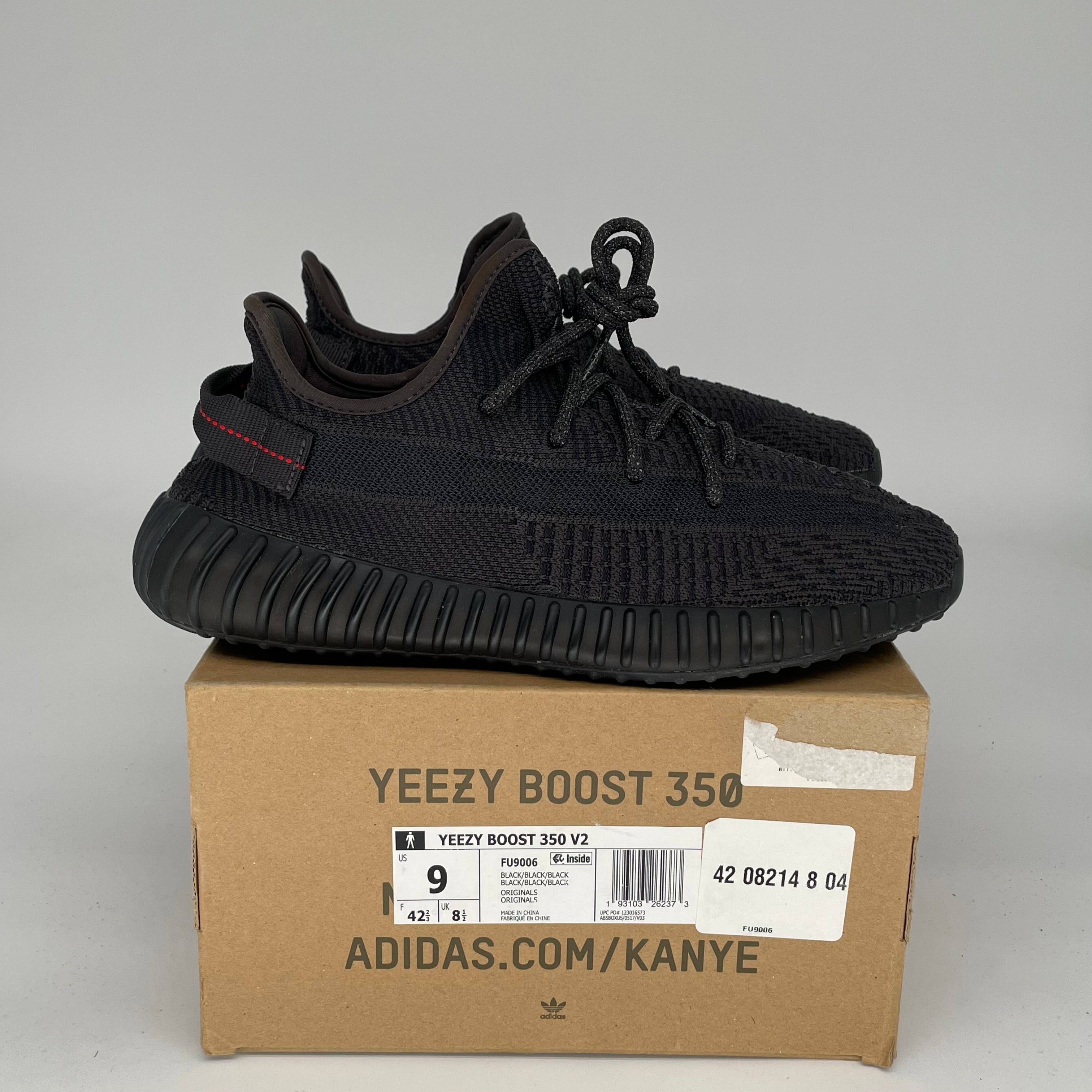 Adidas Yeezy Boost 350 V2 Black Non-Reflective Men's Running Shoes Size 9 - Style Code FU9006 | Perfect for Casual Wear, Gym & Street Fashion