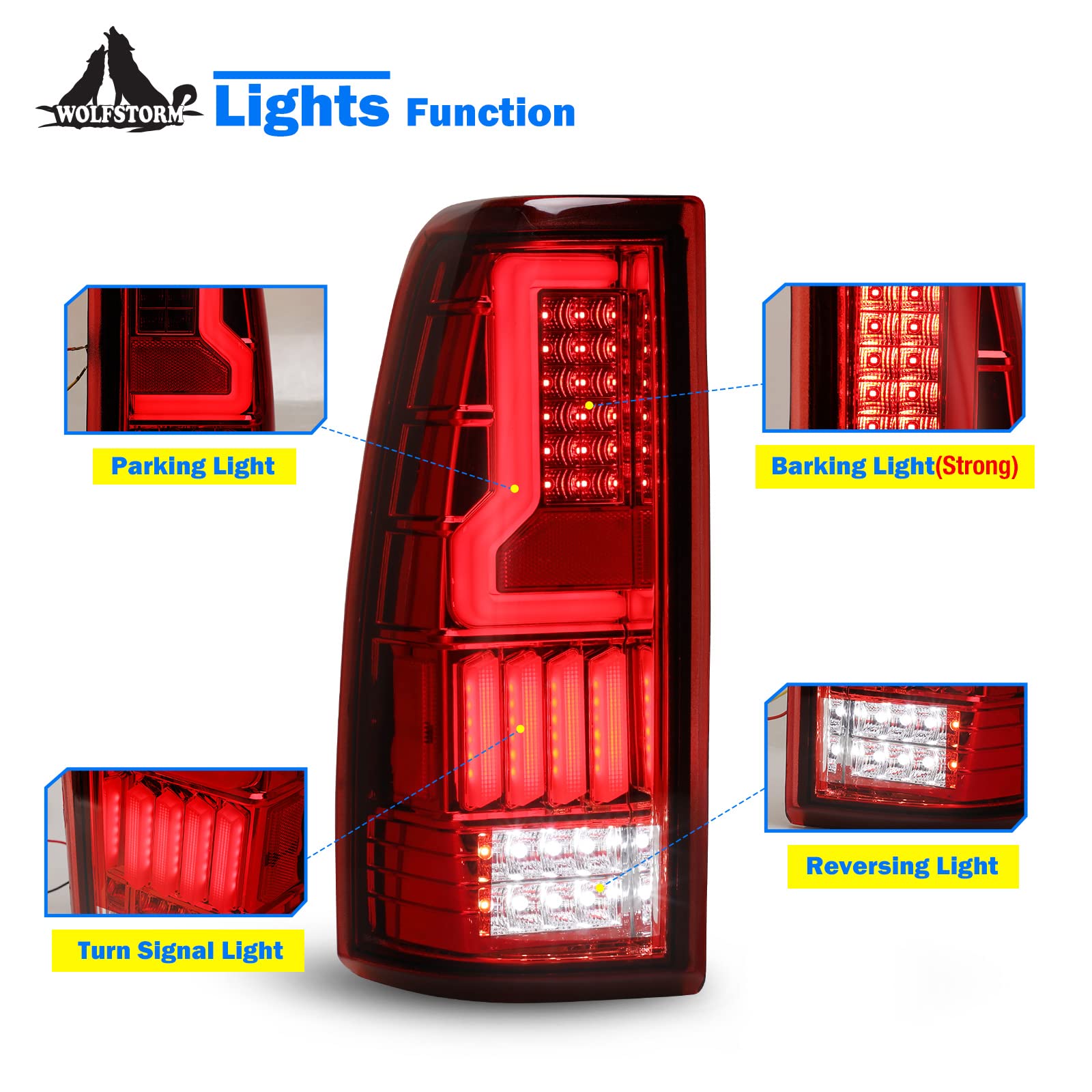 WOLFSTORM LED Tail Lights for 1999-2006 Chevy Silverado & 1999-2002 GMC Sierra - Red Lens (1 Pair) - Not Compatible with Barn Door/Stepside Models - Upgrade Your Truck Lighting for Night Driving & Enhanced Safety