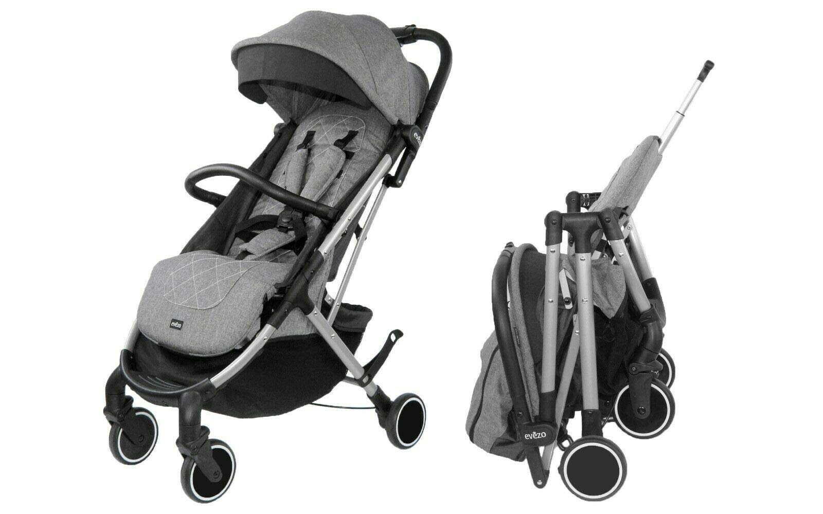 Evezo Channy Lightweight Roll 'N' Go Folding Travel Stroller - Compact Gray Stroller for Airplane & Car Travel | Perfect for Toddlers, Infants & On-the-Go Parents