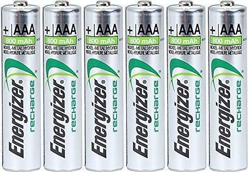 Energizer AAA Rechargeable NiMH Batteries 800mAh 1.2V - 6 Pack | Long-Lasting Power for Wireless Mice, Keyboards, Toys & Electronics | Eco-Friendly Rechargeable Batteries