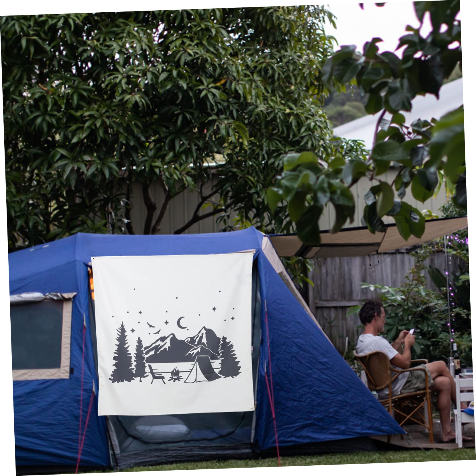 5pcs Outdoor Camping Flags - Durable Polyester Hanging Blankets for Wall Decor, Campsite & Backyard - Summer Photo Backdrop, Patio & Garden Party Decorations