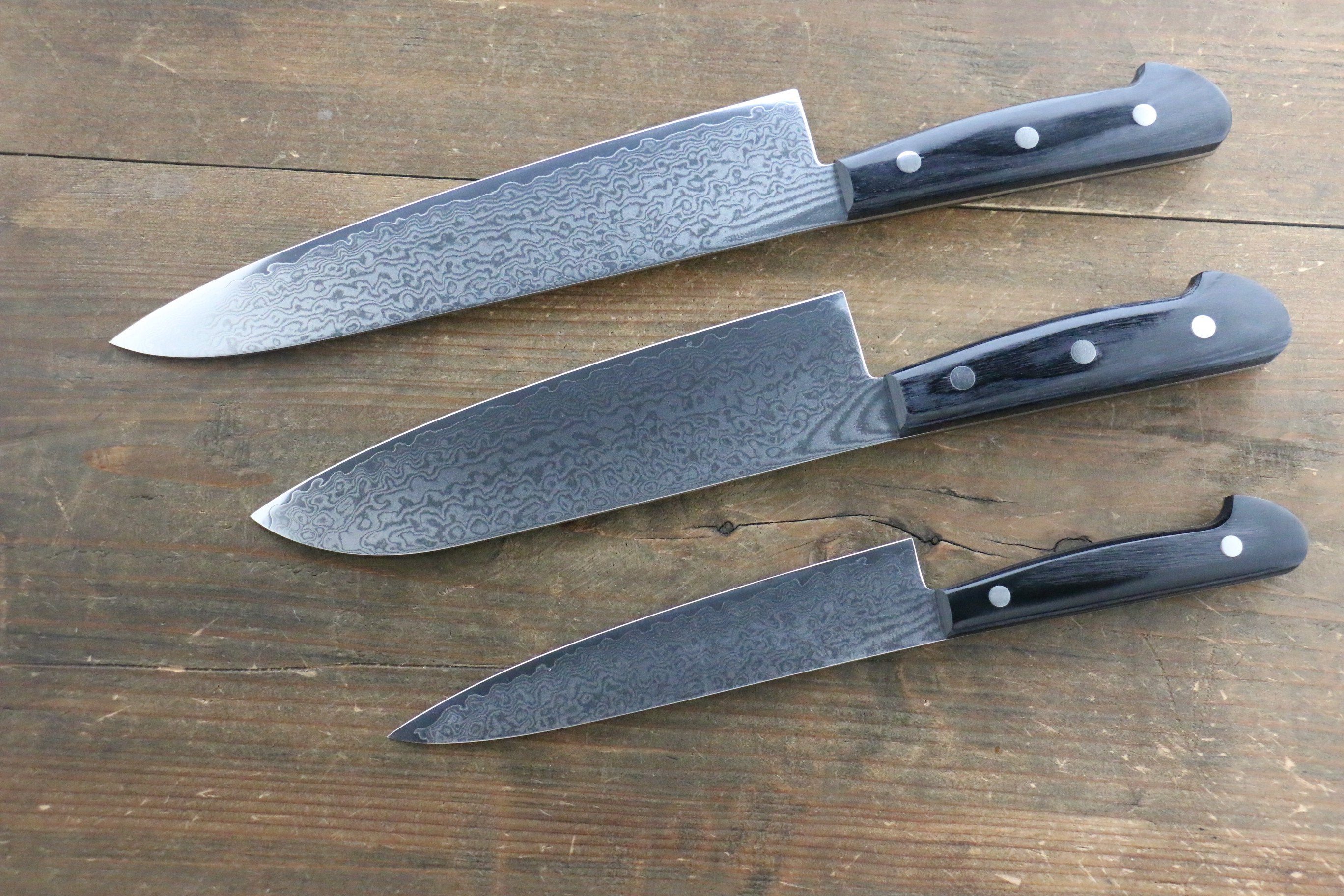 Premium Iseya VG10 G Series 33-Layer Damascus Japanese Knife Set - 150mm Petty, 180mm Santoku & 210mm Gyuto - Perfect for Professional Chefs & Home Cooking Enthusiasts