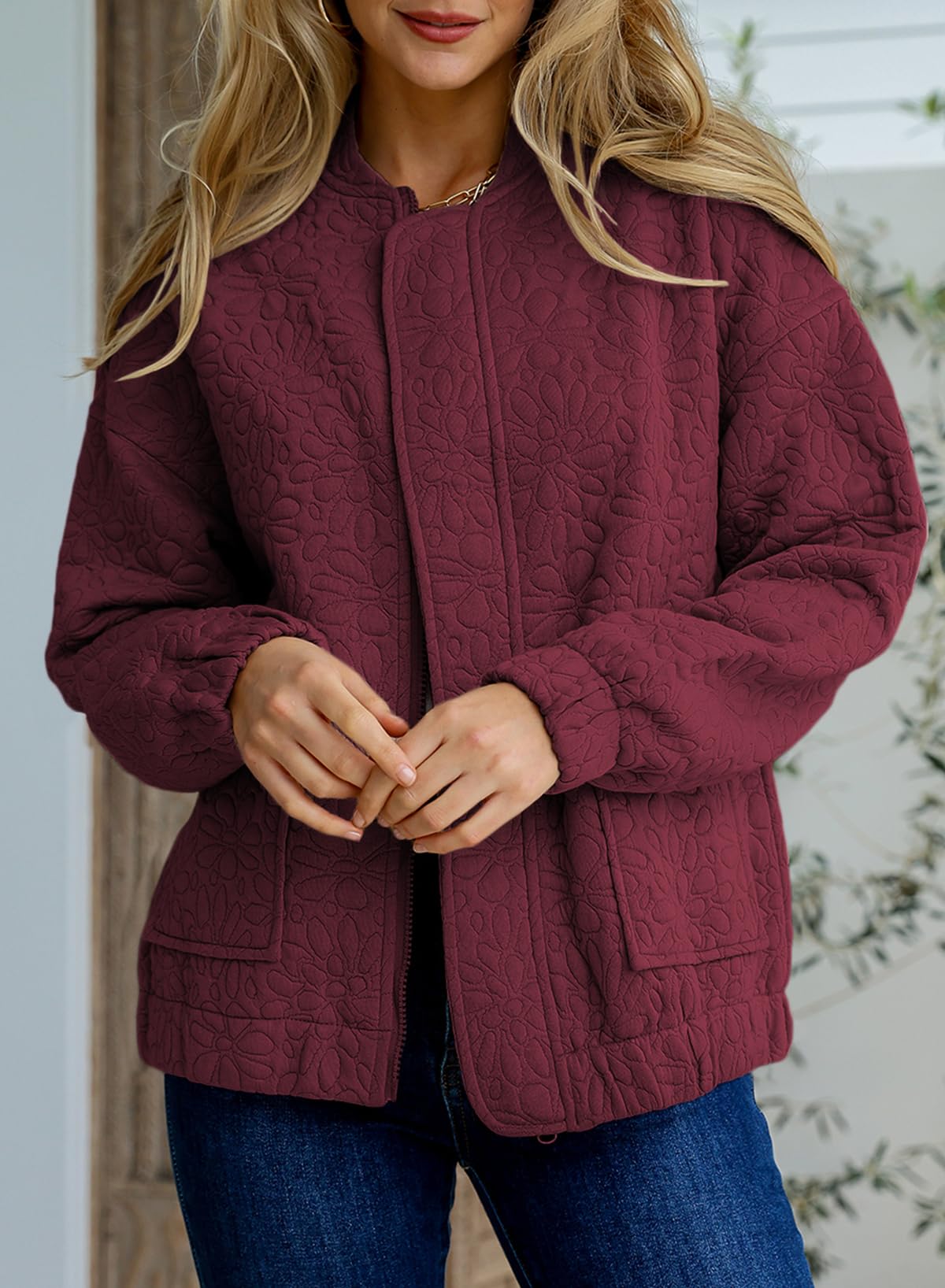 EVALESS Women's Lightweight Bomber Jacket - 2025 Spring Fashion Jacquard Coat, Zip-Up Casual Outerwear for Dressing Up or Daily Wear | Perfect for Office, Dating & Weekend Outings