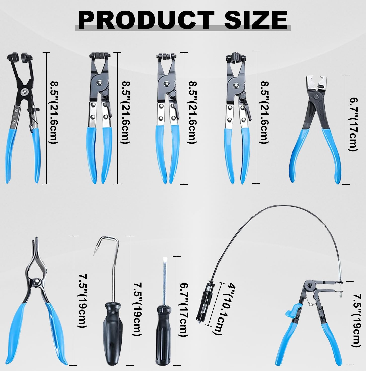 9-Piece Hose Clamp Pliers Tool Set - Long Reach Wire Spring Hose Clamp Remover - Universal Automotive Fuel Oil Water Hose Removal Kit for Car, Truck & DIY Repairs