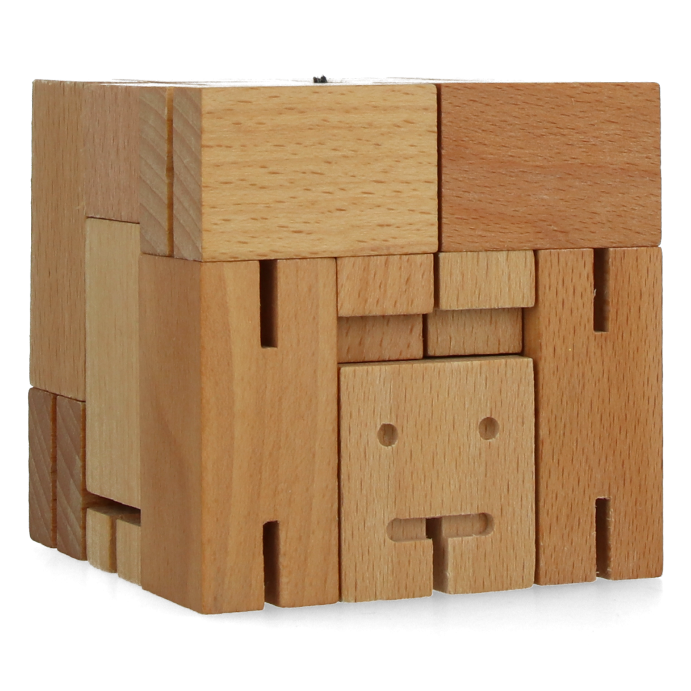 Cubebot Medium Natural Wooden Puzzle Toy - Fun & Educational Brain Teaser for Kids & Adults - Perfect for Home, Office, and Travel Entertainment